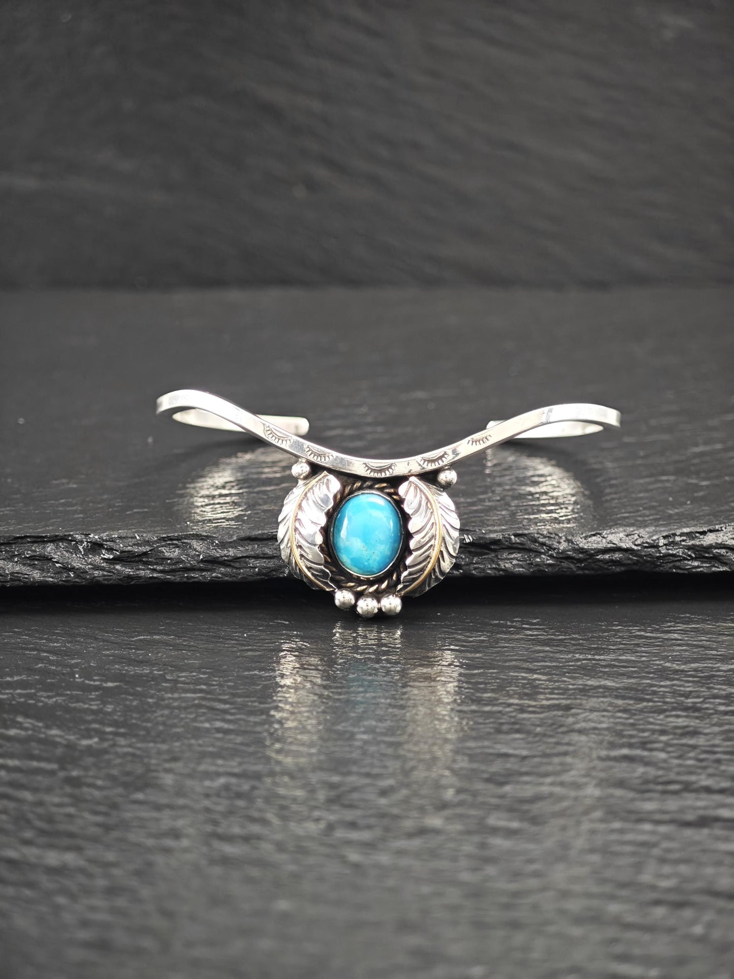Native, Shadow Box Turquoise Cuff Bracelet Sterling Silver BR2893