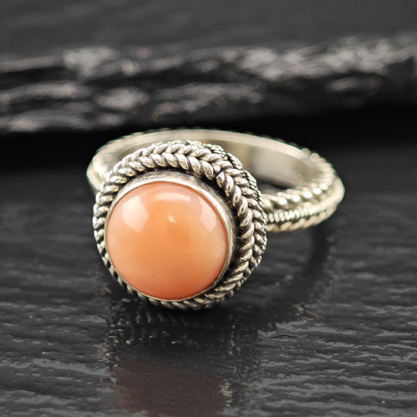 Pink Gemstone Cable Ring Sterling Silver Sz 7 R6133