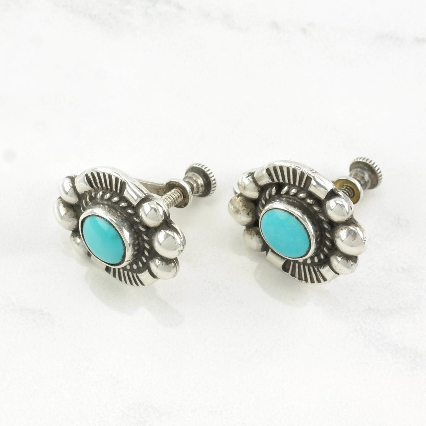 Native American Sterling Silver Turquoise Earrings Screw back