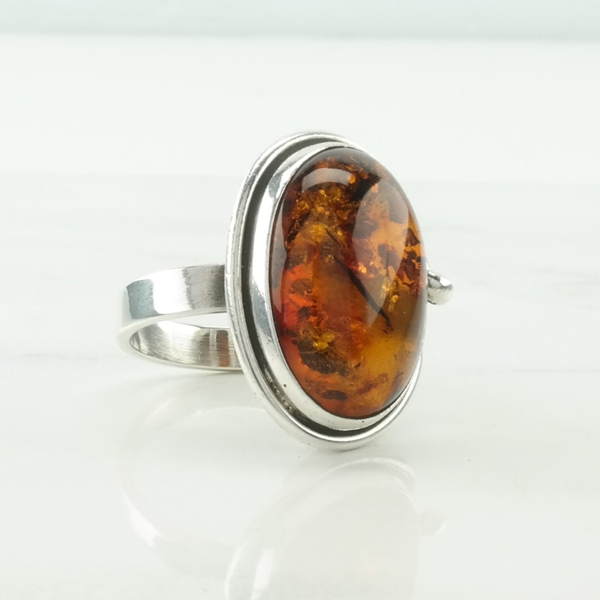 Poland Silver Ring Amber Sterling Orange Size 9 1/2