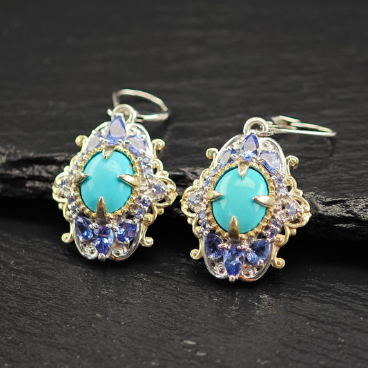 Turquoise Tanzanite Lever Back Earrings in Sterling Silver - Multi-Color Design