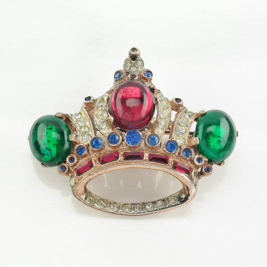 Corocraft Sterling Silver Brooch Colored Glass Crown, Jelly Belly