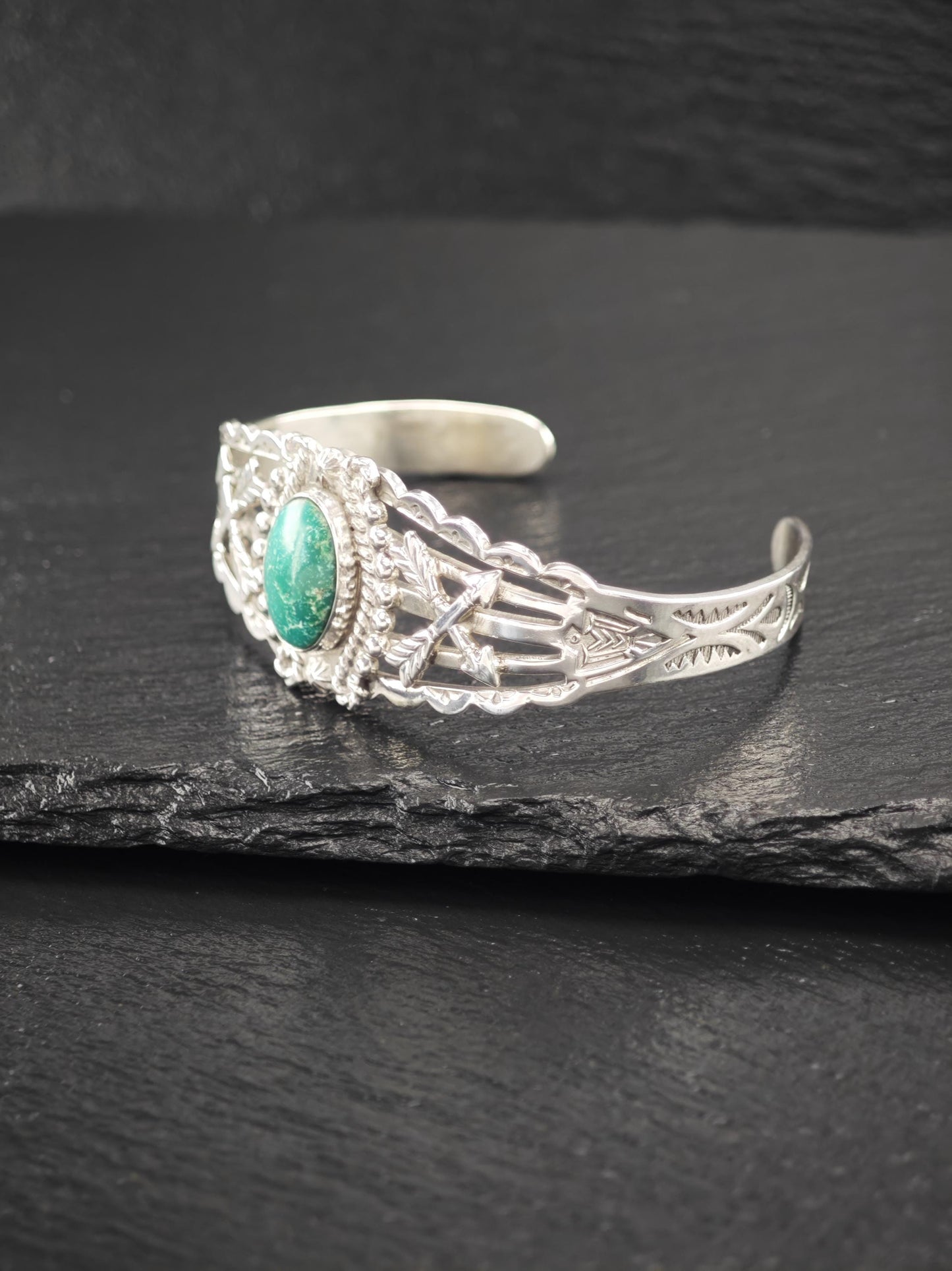 Fred Harvey Era, Native American, Turquoise Cuff Bracelet Sterling Silver