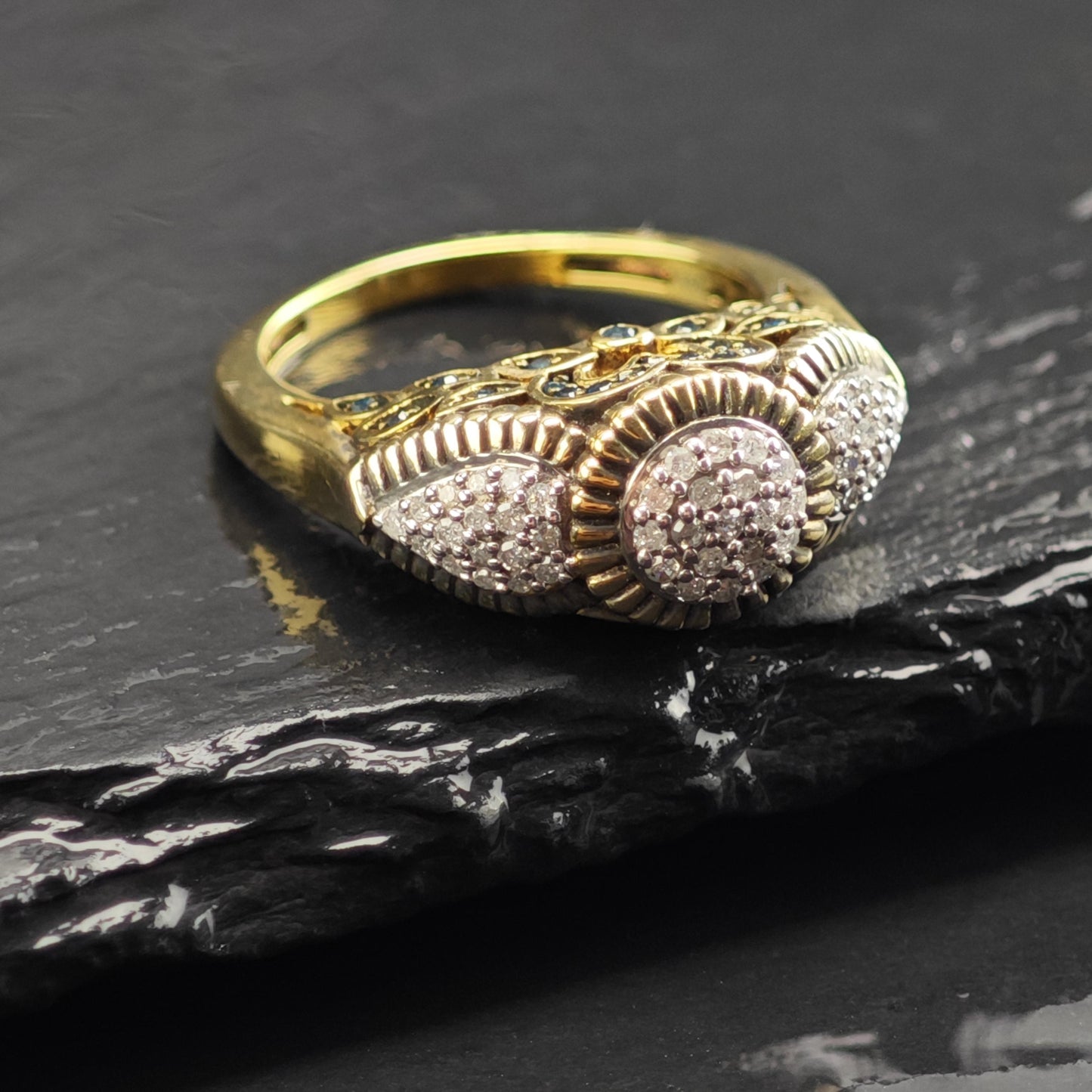 Diamond Cluster Gold-Plated Sterling Silver Ring Sz 8 R6737
