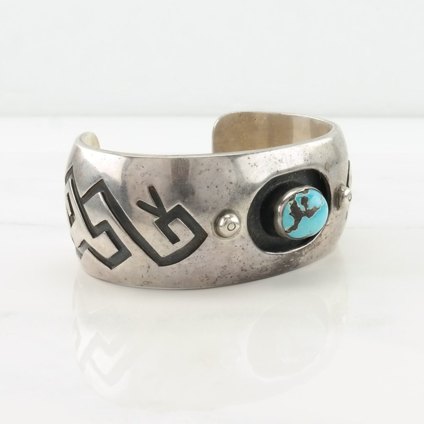 Native American Sterling Silver Cuff Bracelet Blue Turquoise Overlay