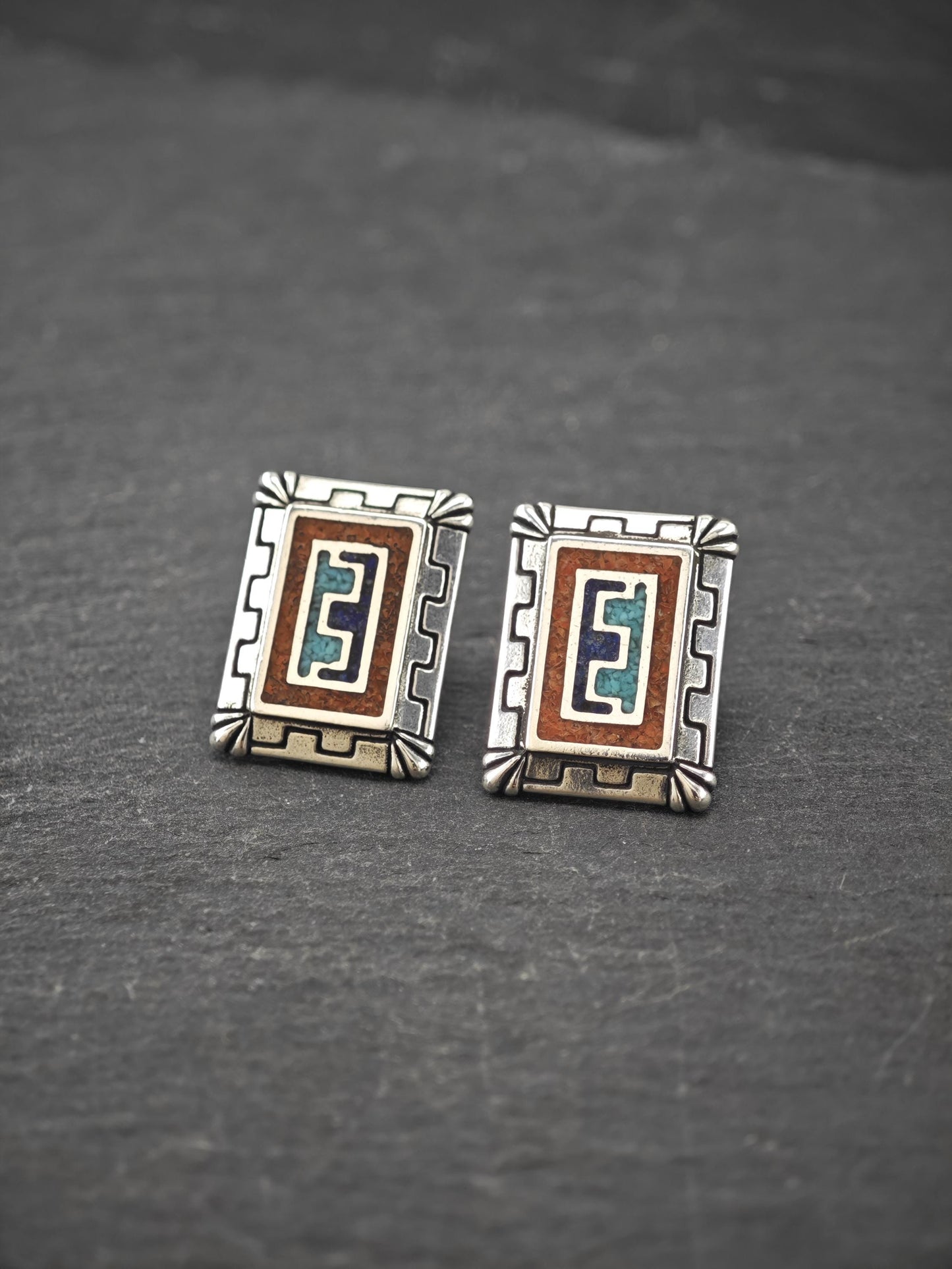 Vintage Carolyn Pollack, Inlay Sterling Silver Stud Earrings