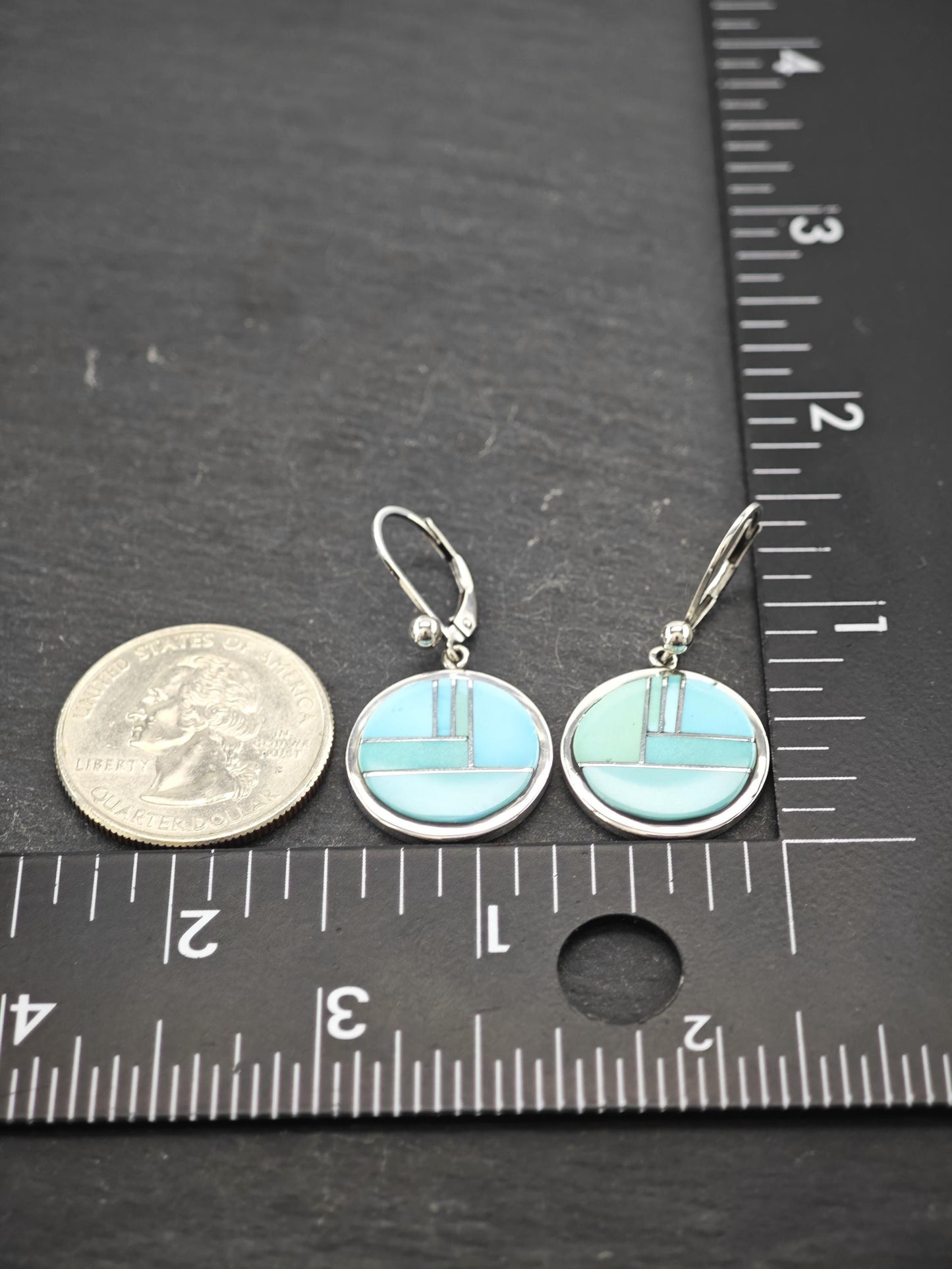 Calvin Begay, TSF, Native American Inlay Lever Back Earrings Sterling Silver
