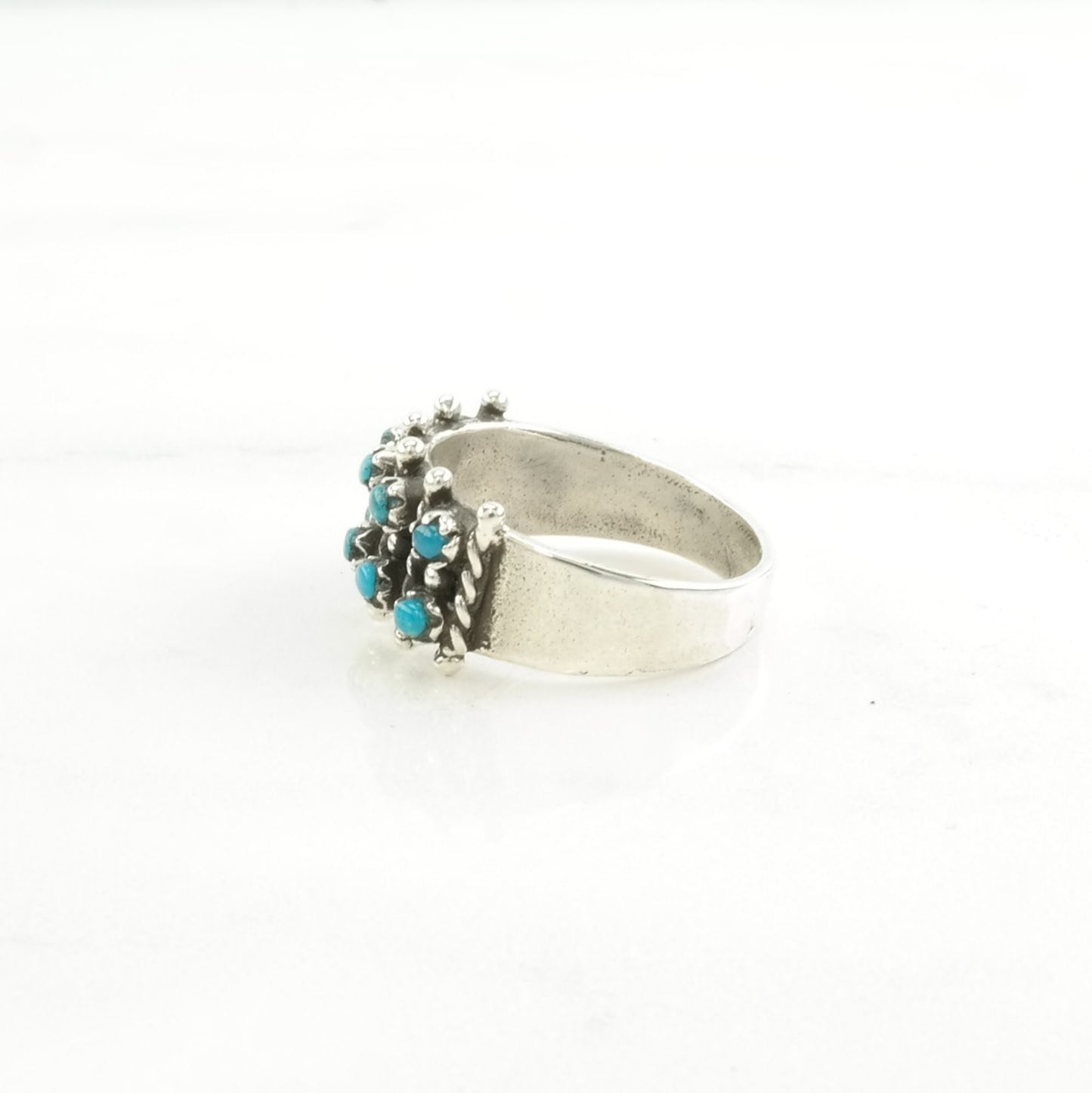 Southwest Silver Ring Turquoise Two Row Sterling Blue Size 6 3/4