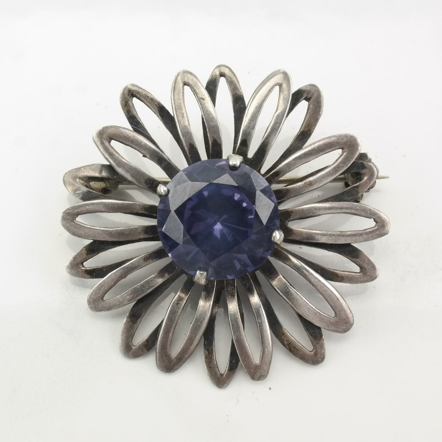 Taxco Flower Brooch Color Change Corundum Sterling Silver