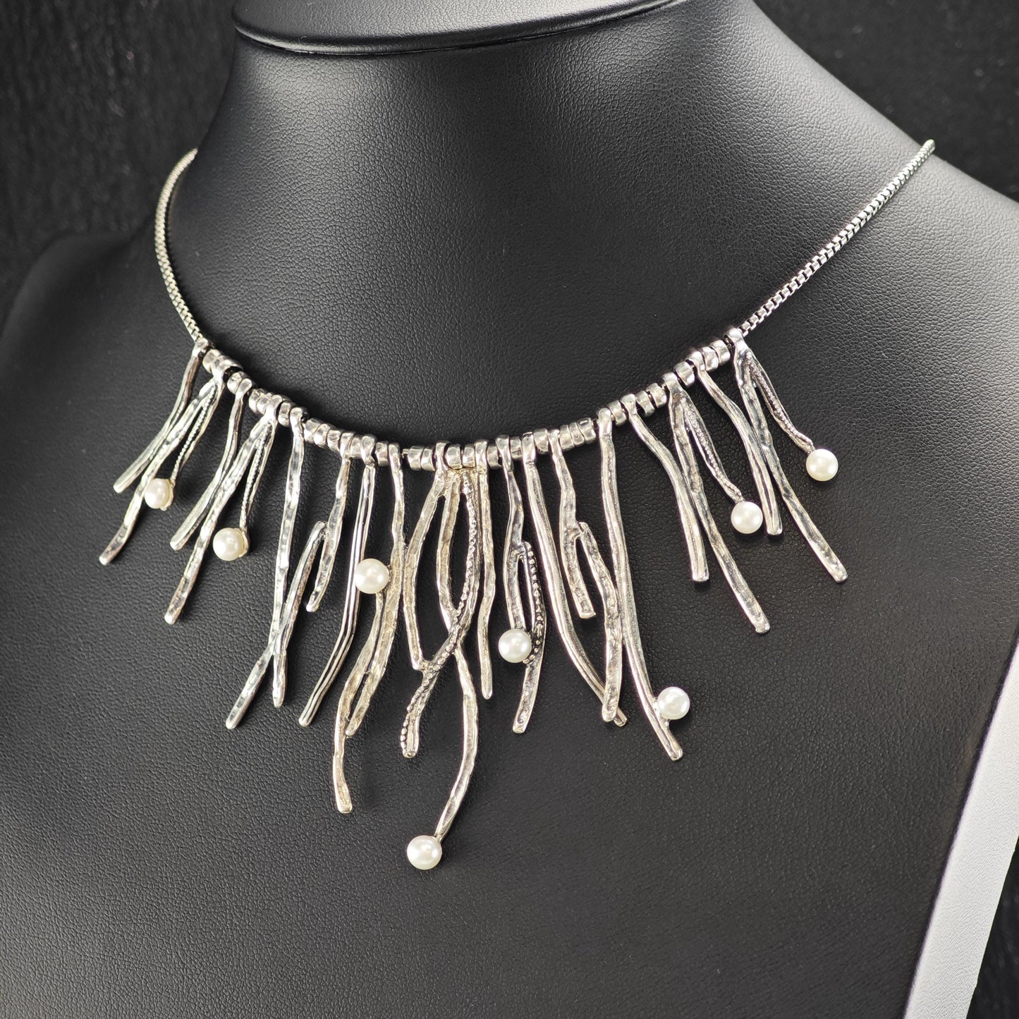 Abstract White Pearl Sterling Silver Necklace N2732