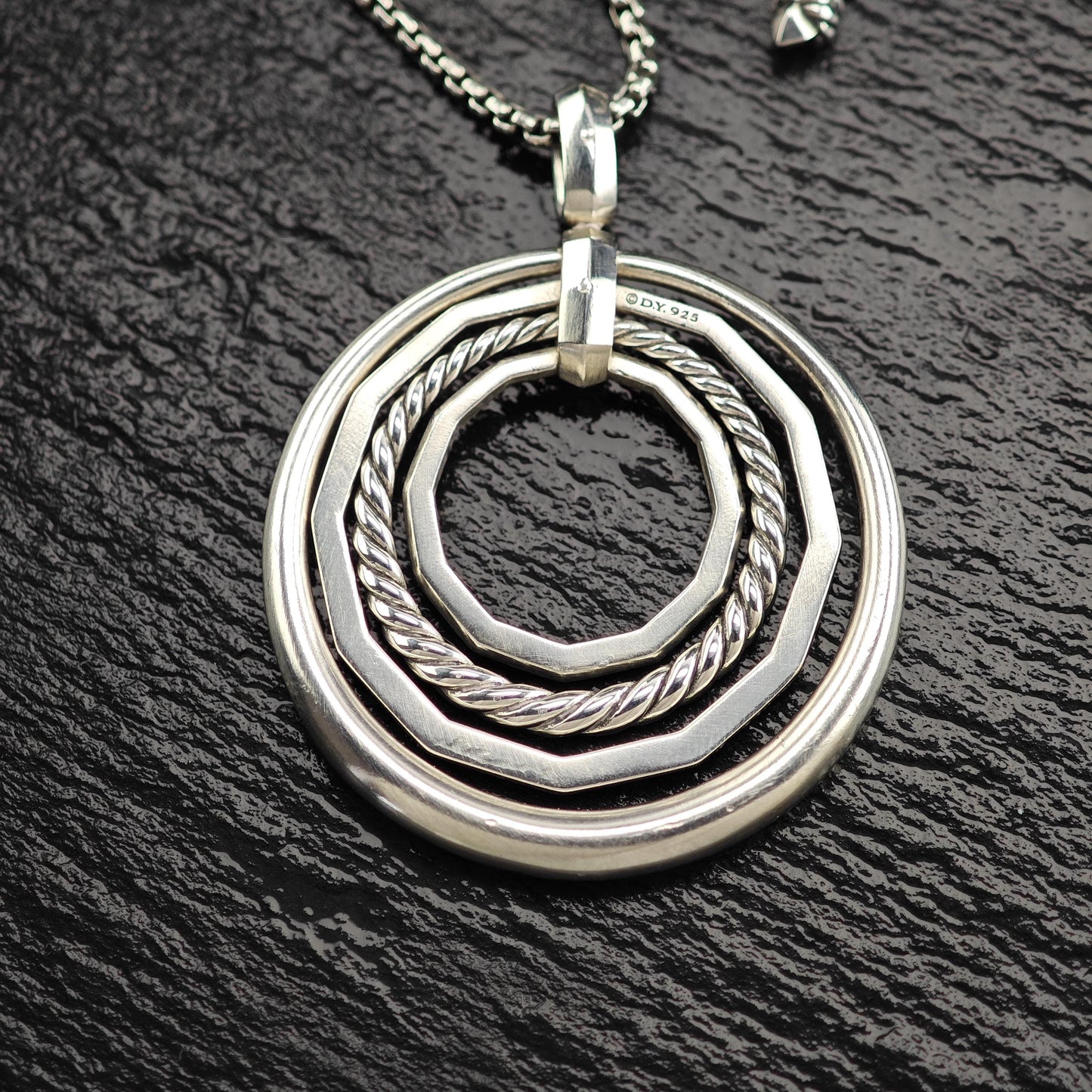 David Yurman Vintage Circle Necklace Medium White Diamond Stax Sterling Silver