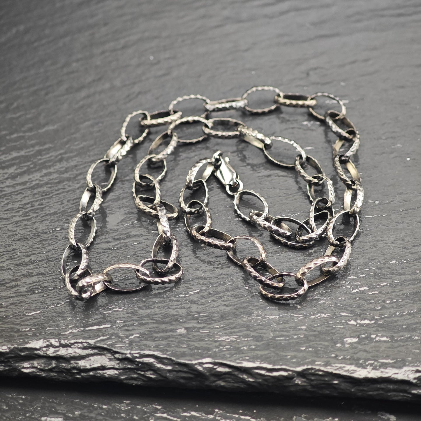 Black Oxidized Oval Chain Sterling Silver Necklace N2762