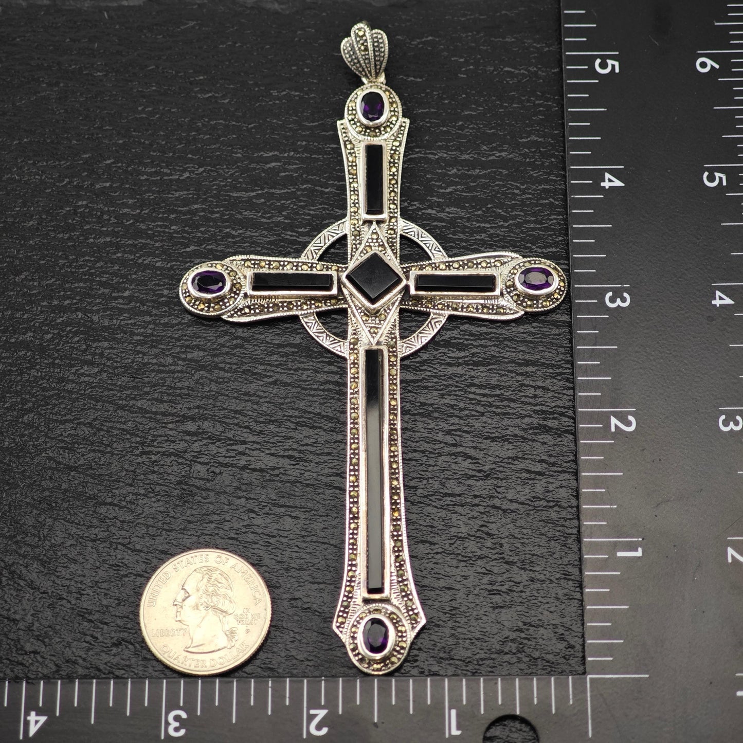 Sterling Silver Cross Pendant XL Gemstone (3" x 5.8") P2830