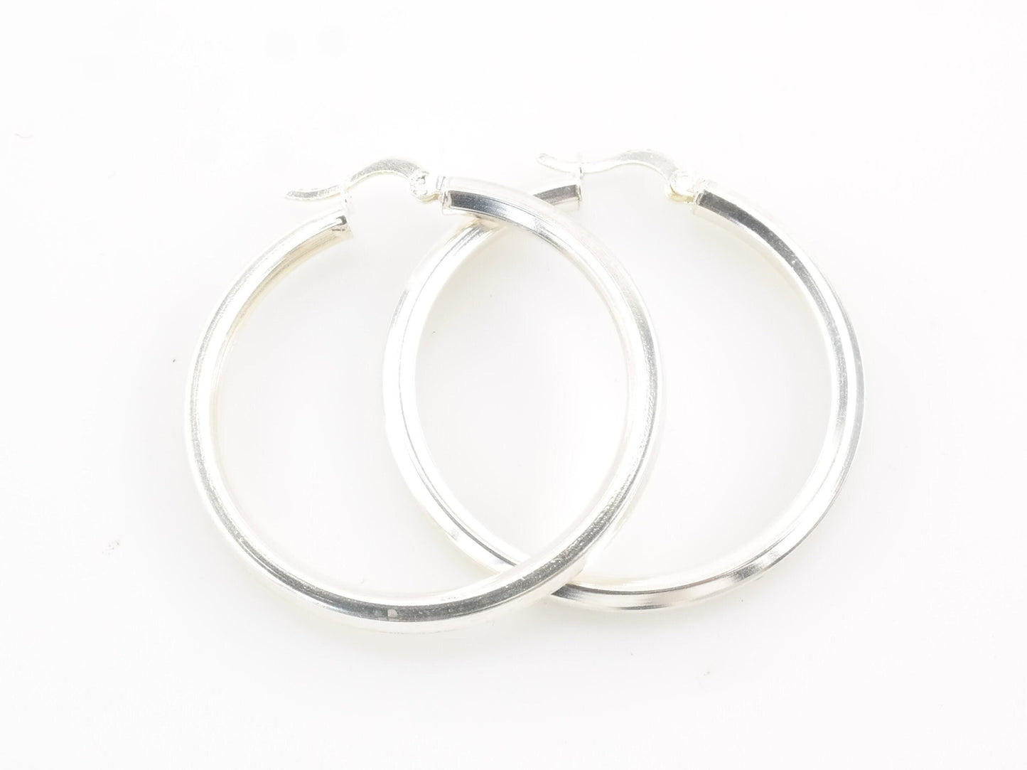 Sterling Silver 3mm Wide Earrings Hoop 1 3/8"