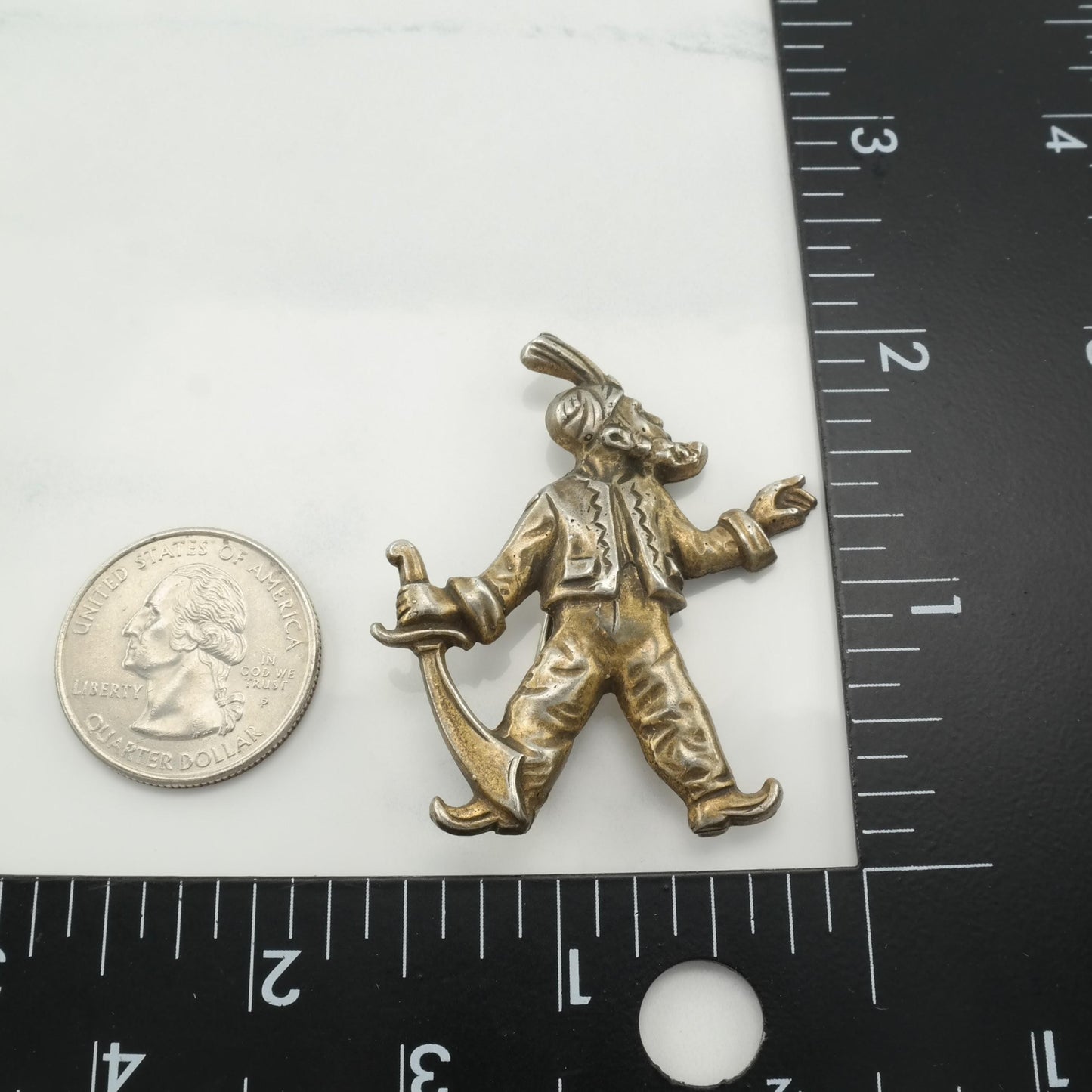 Gold Tone Pirate Sinbad Brooch Sterling Silver