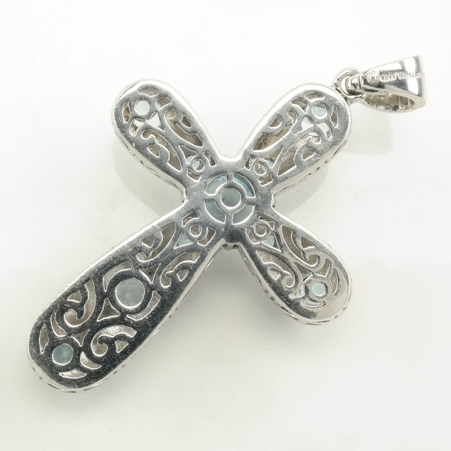 Vintage Topaz Filigree, Cross Sterling Silver Pendant