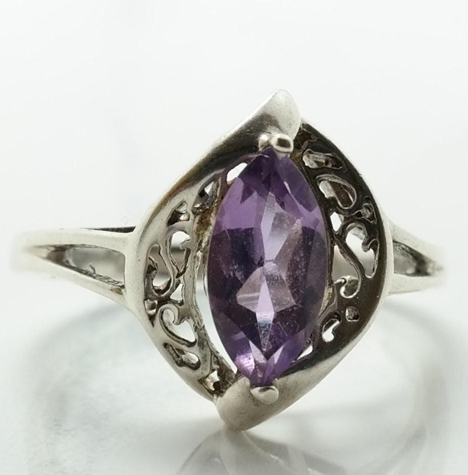 Vintage Sterling Silver Ring Amethyst Size 8