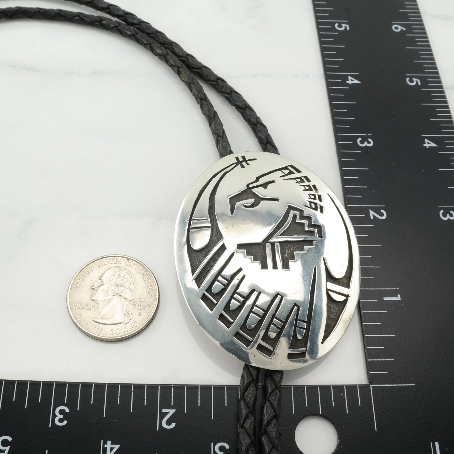 Native American Overlay Eagle Bolo Tie Sterling Silver Black Necklace Hopi William Satella