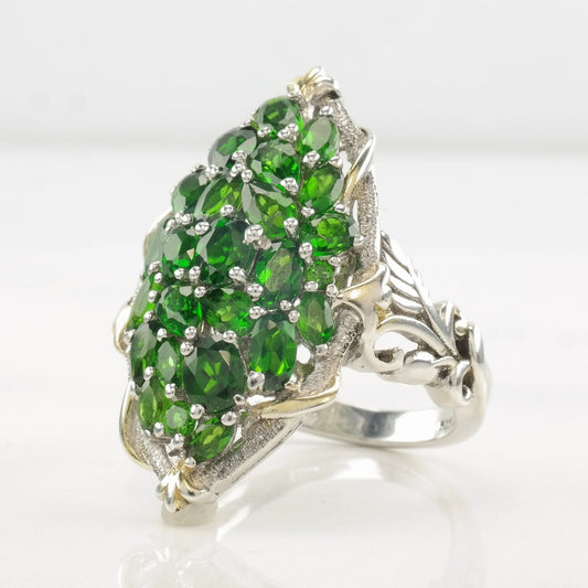 STS Green Diopside Ring Floral Sterling Silver Size 10 1/4