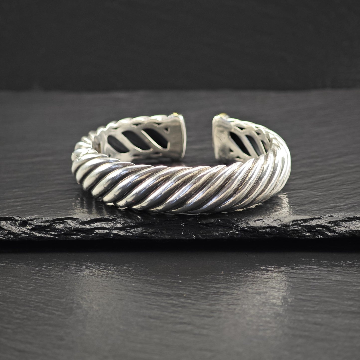 David Yurman Wide Cuff Bracelet 15mm 18k Gold Accent Sterling Silver