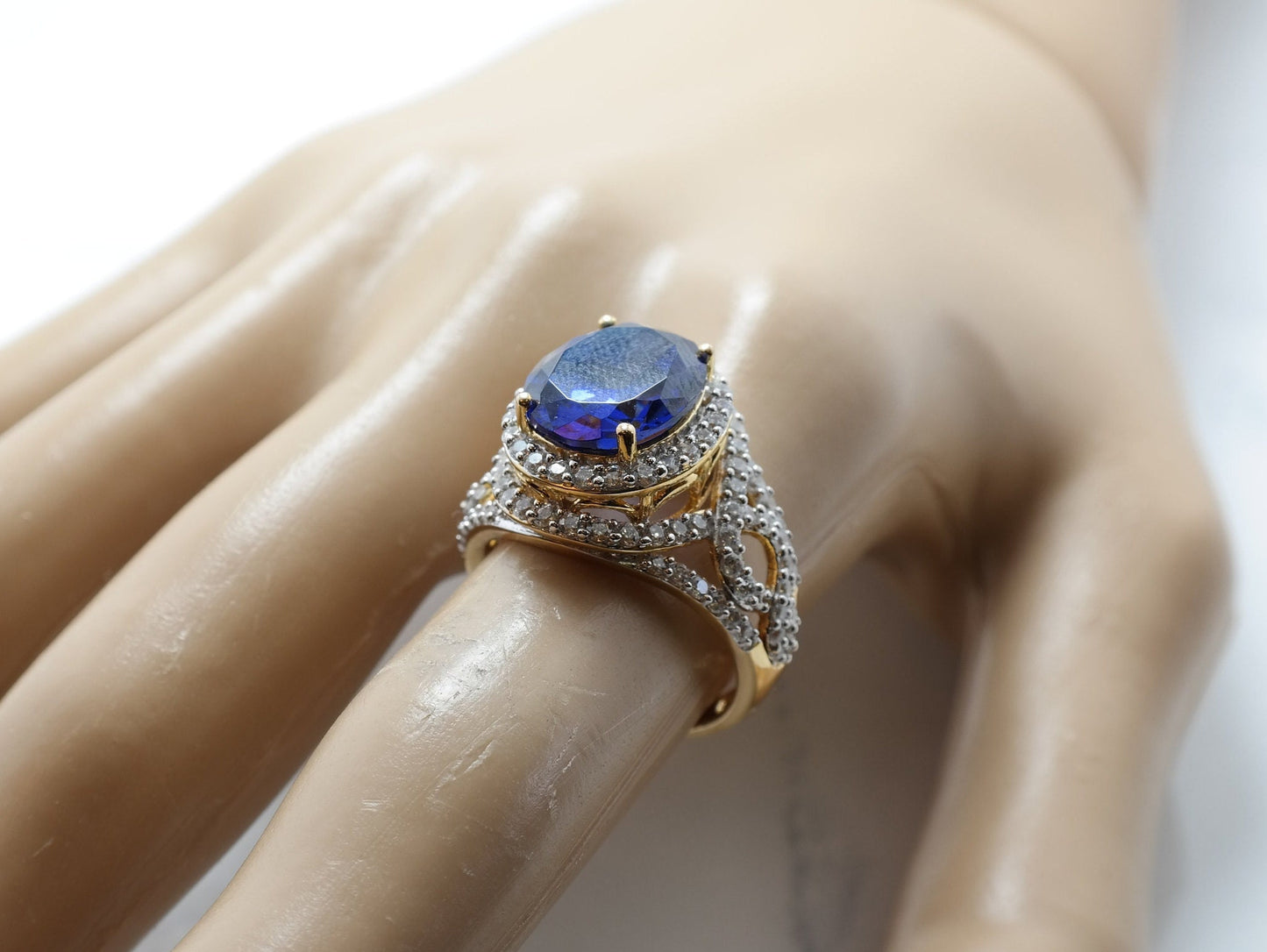 Sterling Silver Ring Blue CZ Gold Plated Size 7