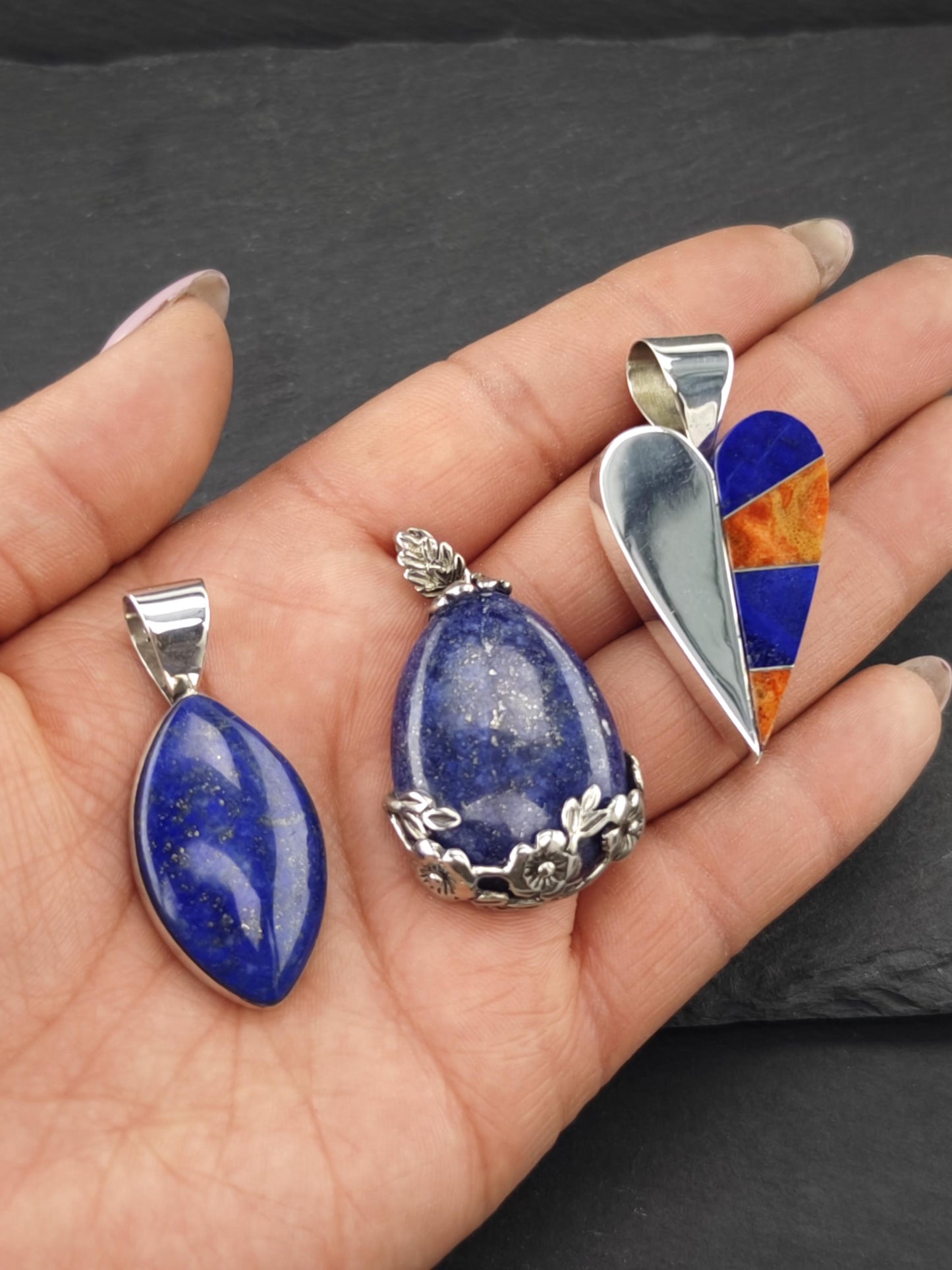 Choice of Vintage Blue Gemstone Pendants Sterling Silver