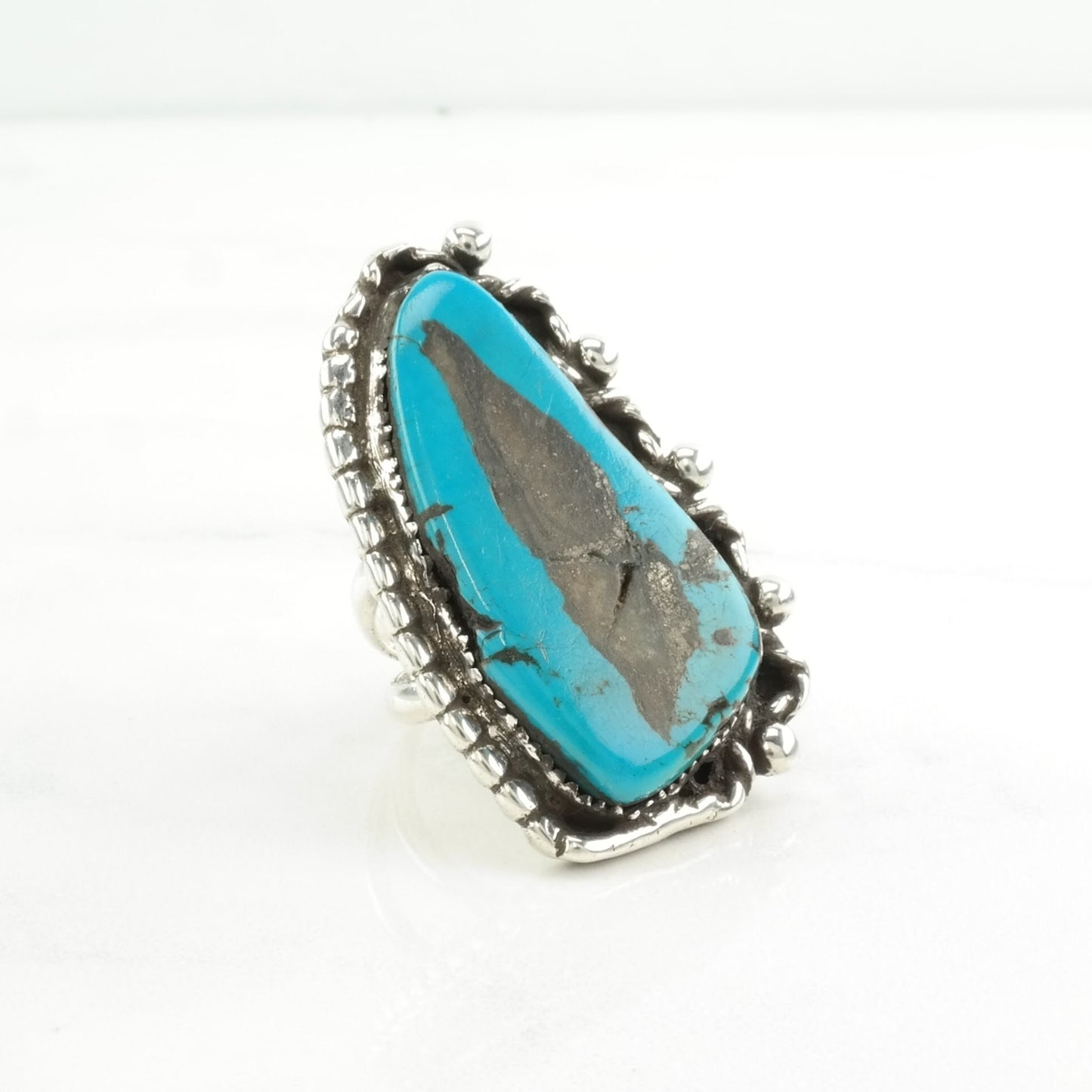 Native American Silver Ring Turquoise Large Sterling Blue Size 5