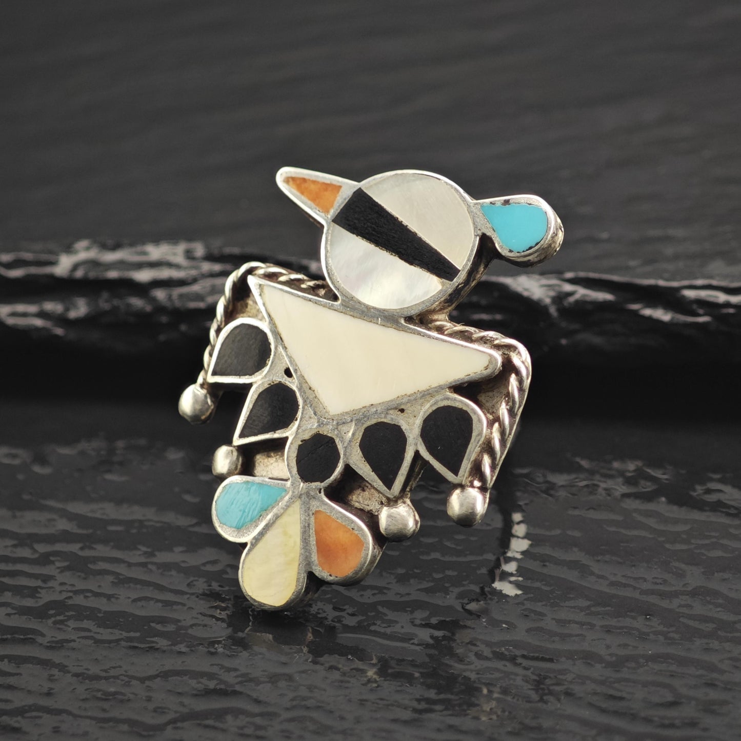 SW Multistone Inlay Thunderbird Sterling Silver Ring Sz 6 1/2 R6668