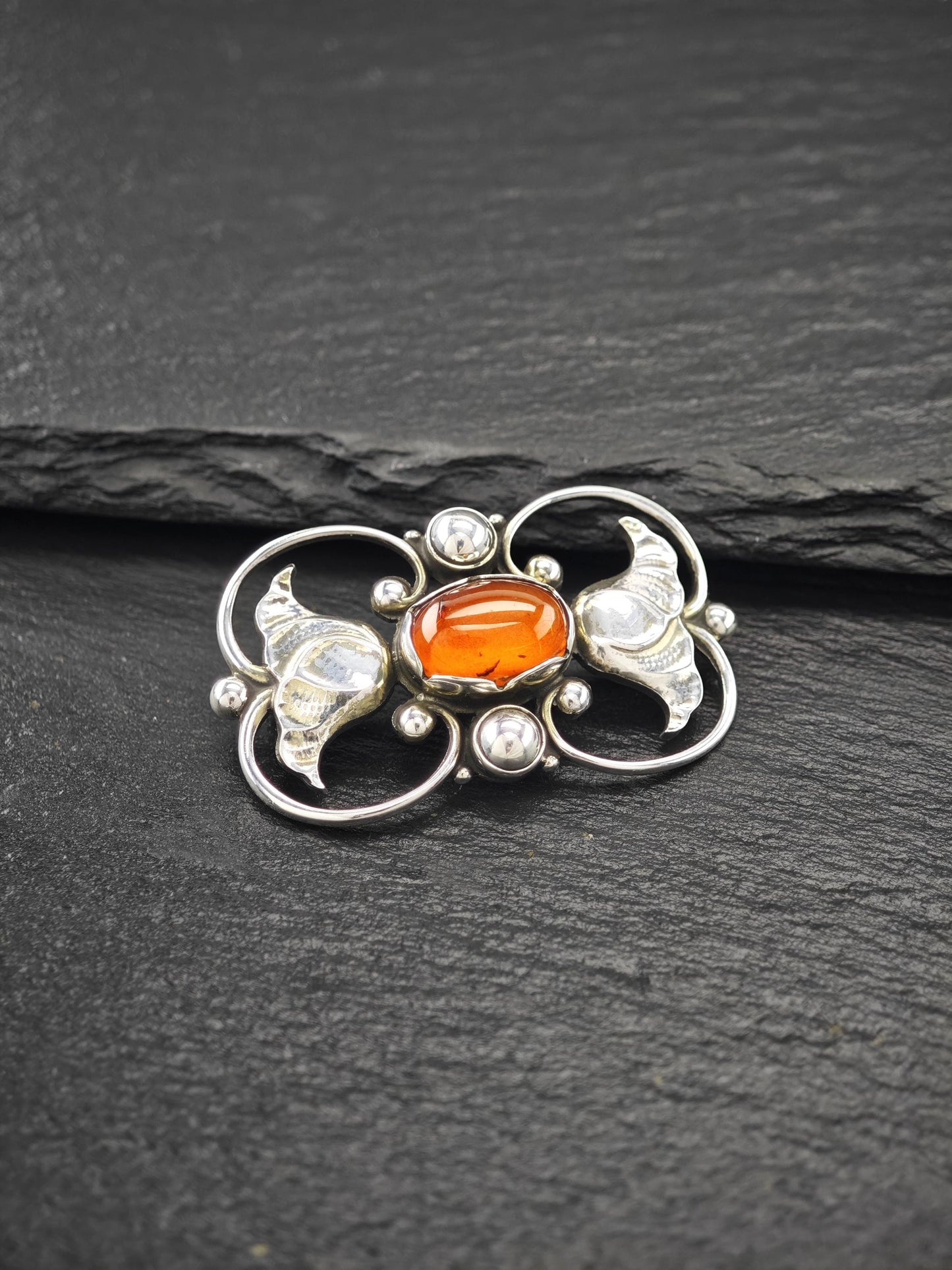 Antique, Georg Jensen 236A, Amber Brooch Sterling Silver