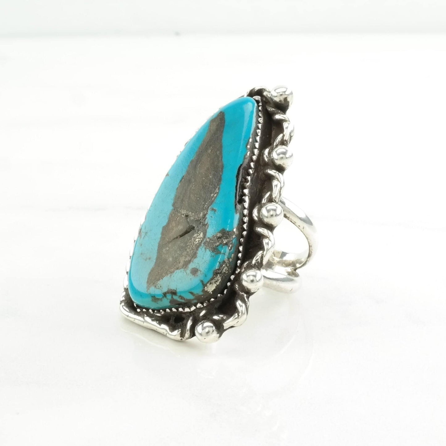 Native American Silver Ring Turquoise Large Sterling Blue Size 5