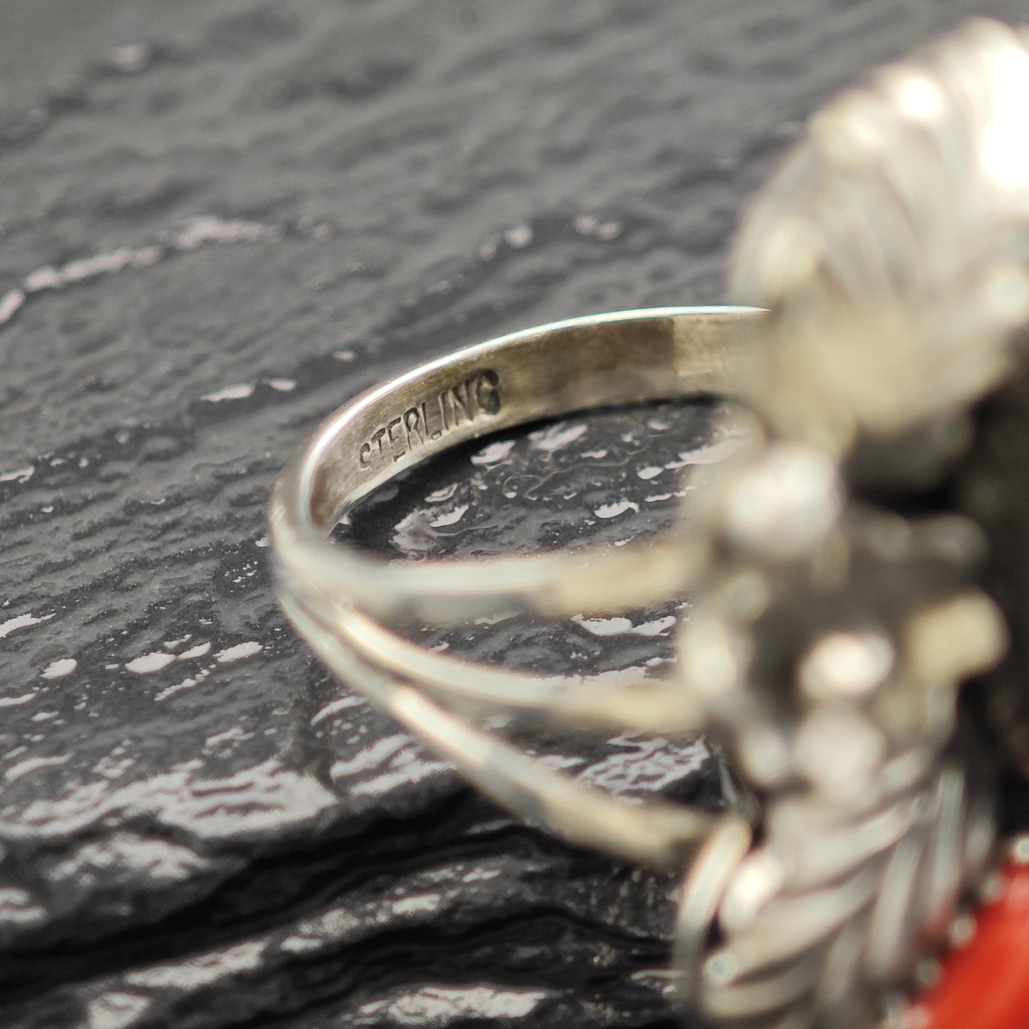 Turquoise Coral Native American Ring Sterling Silver Size 6 3/4 R5828