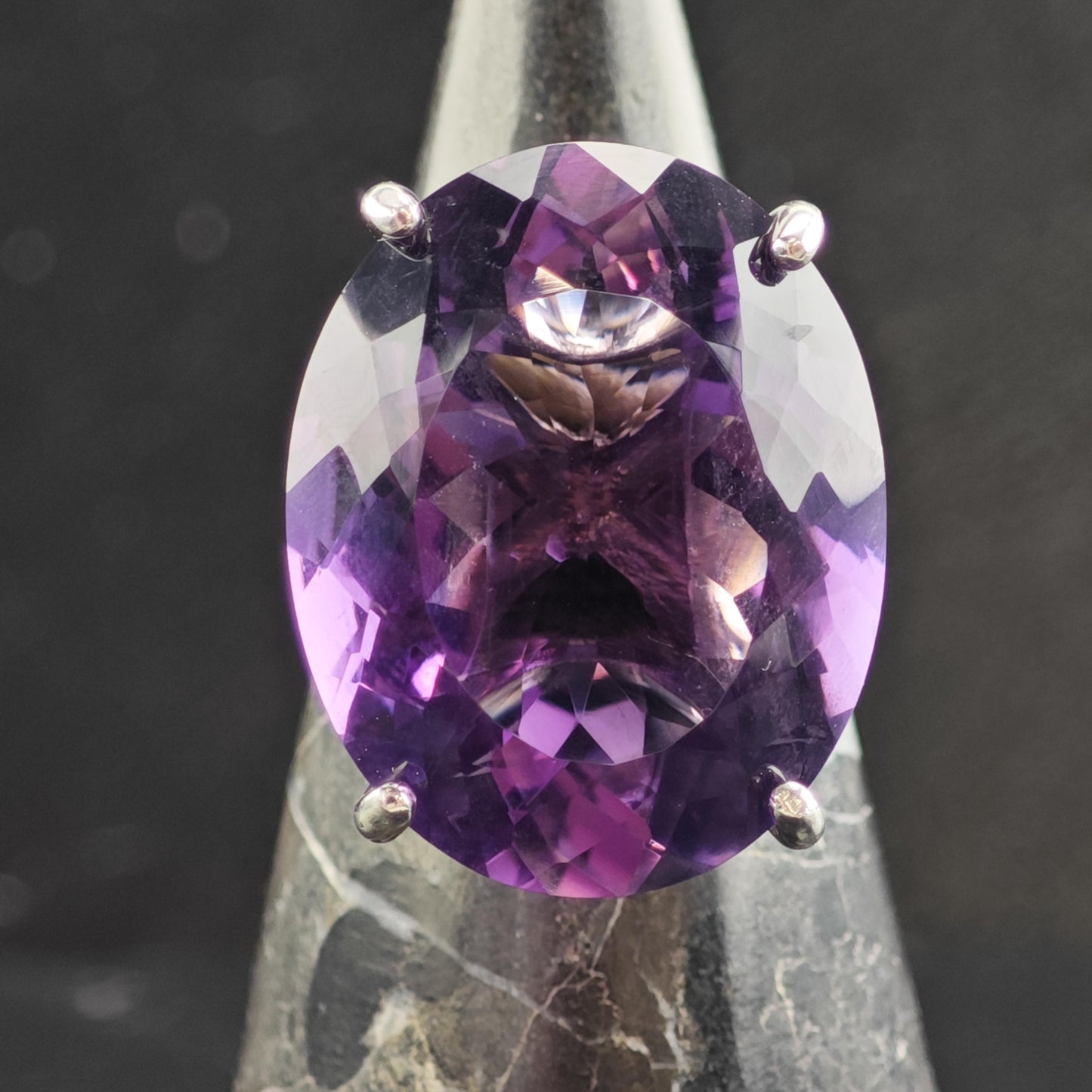 Vintage 50ct Amethyst Sterling Silver Ring Sz 9 R6577