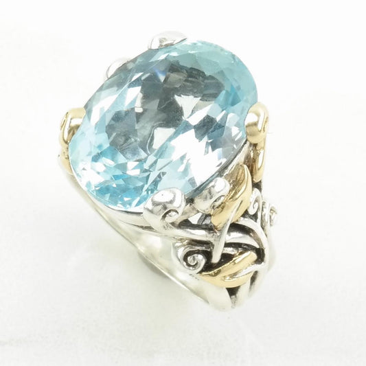 Barbara Bixby Silver Ring Topaz 18K Gold Accent, Leaf Sterling Sky Blue Size 7