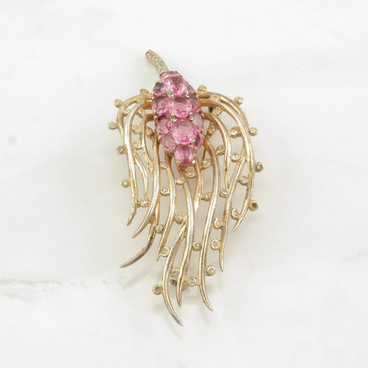 Crown Trifari Missing Stones Sterling Silver Brooch Flame Pin Pink Alfred Philippe