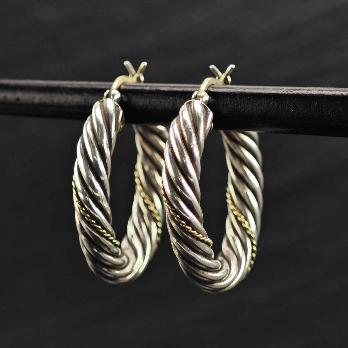 Vintage Hoop 14k Accents and Posts Sterling Silver Earrings ER3234