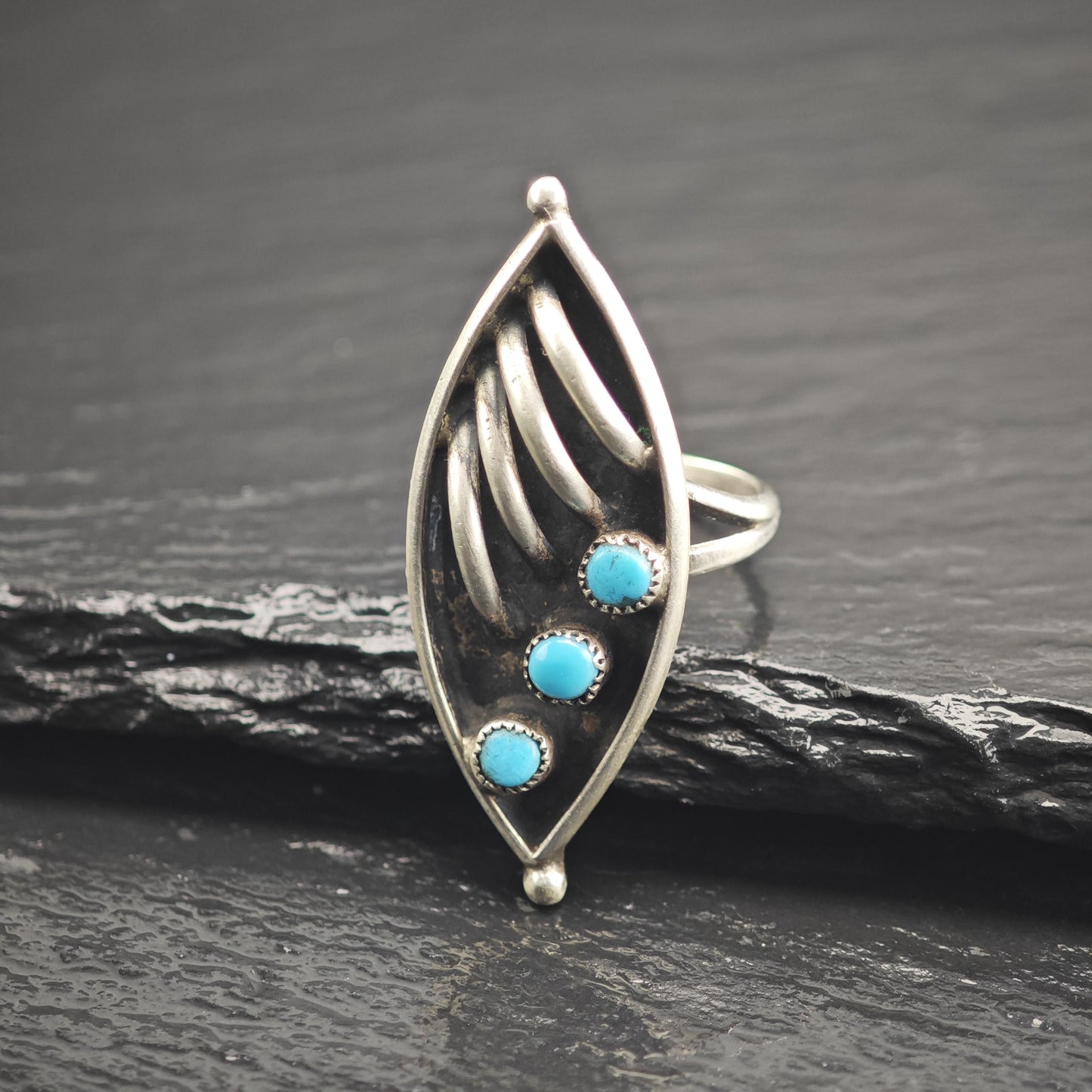 Zuni Petit Point Silver Arc Details Sterling Silver Ring Sz 4 1/2 R6654