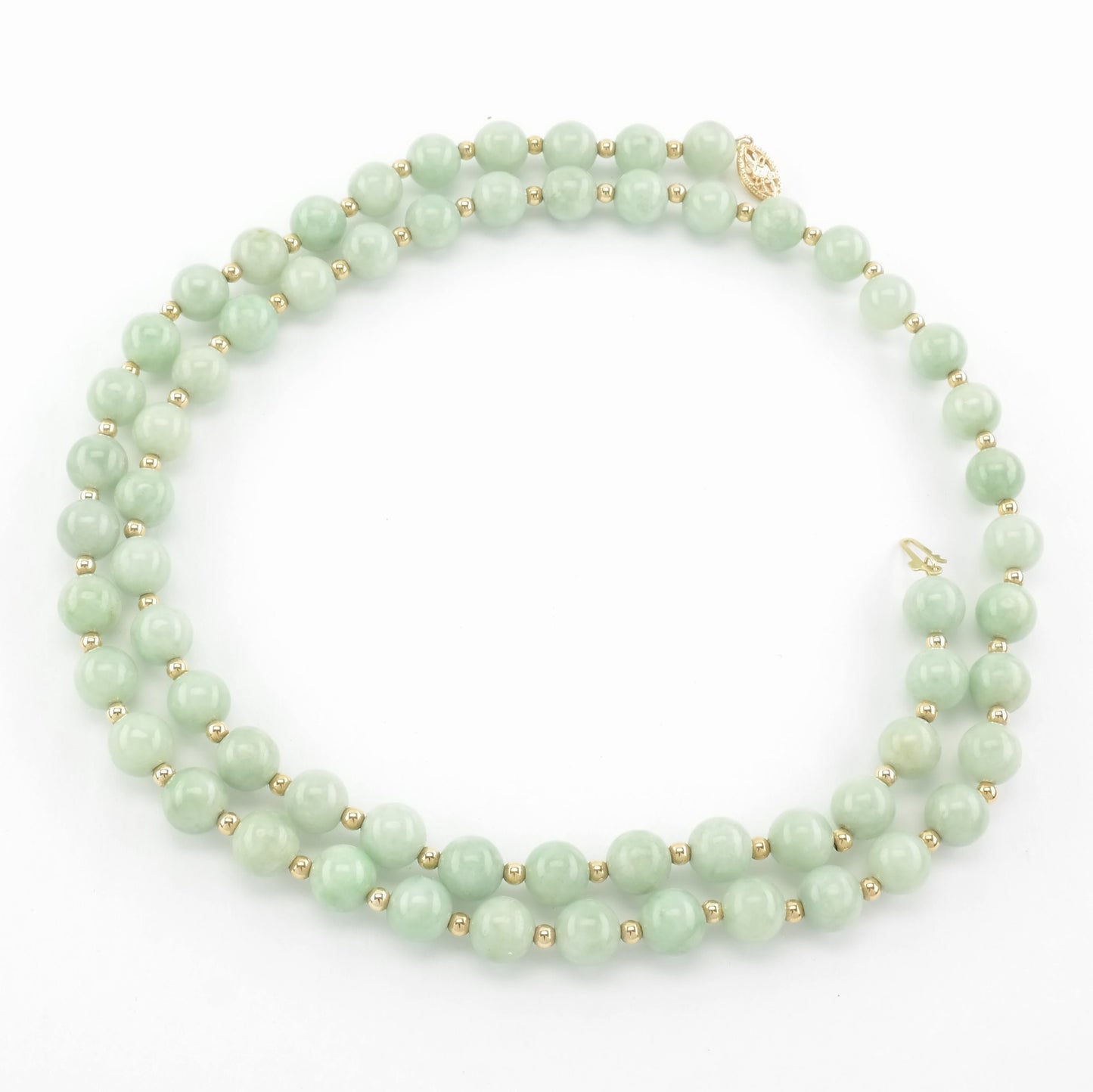 Vintage Jade 8mm Bead, 14K Gold Necklace