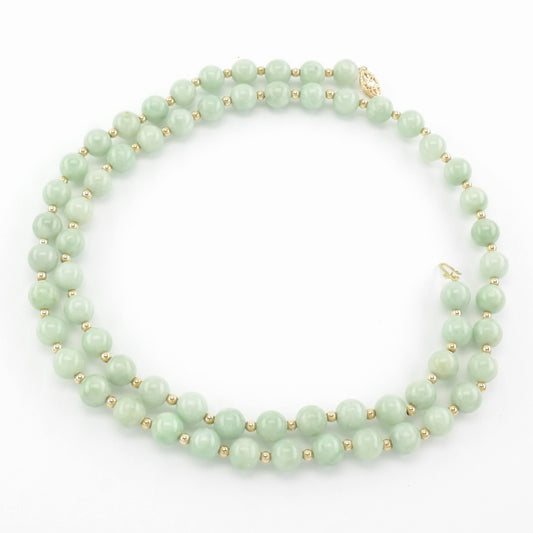 Vintage Jade 8mm Bead, 14K Gold Necklace