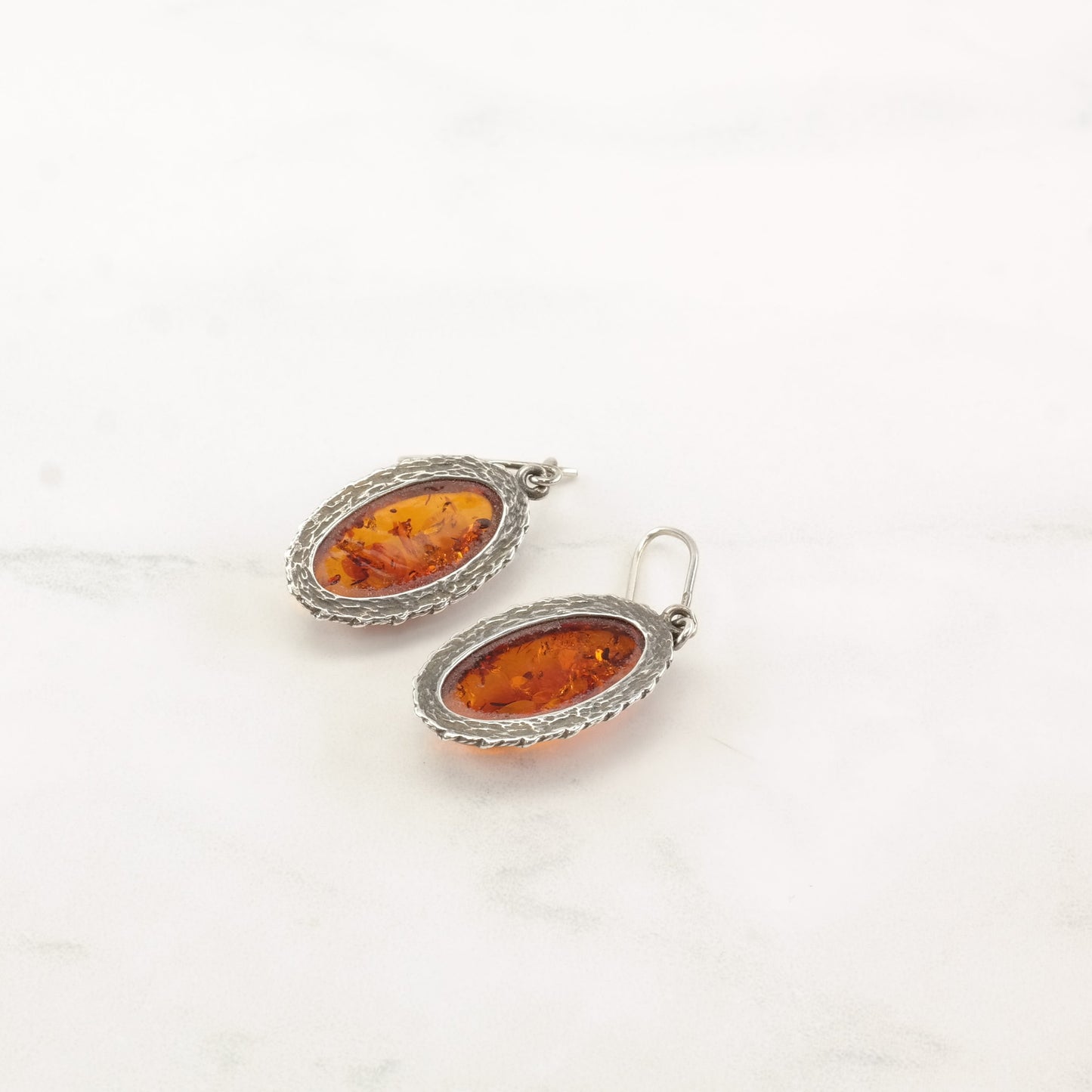 European Sterling Silver Baltic Amber Oval Earrings Fish Hook