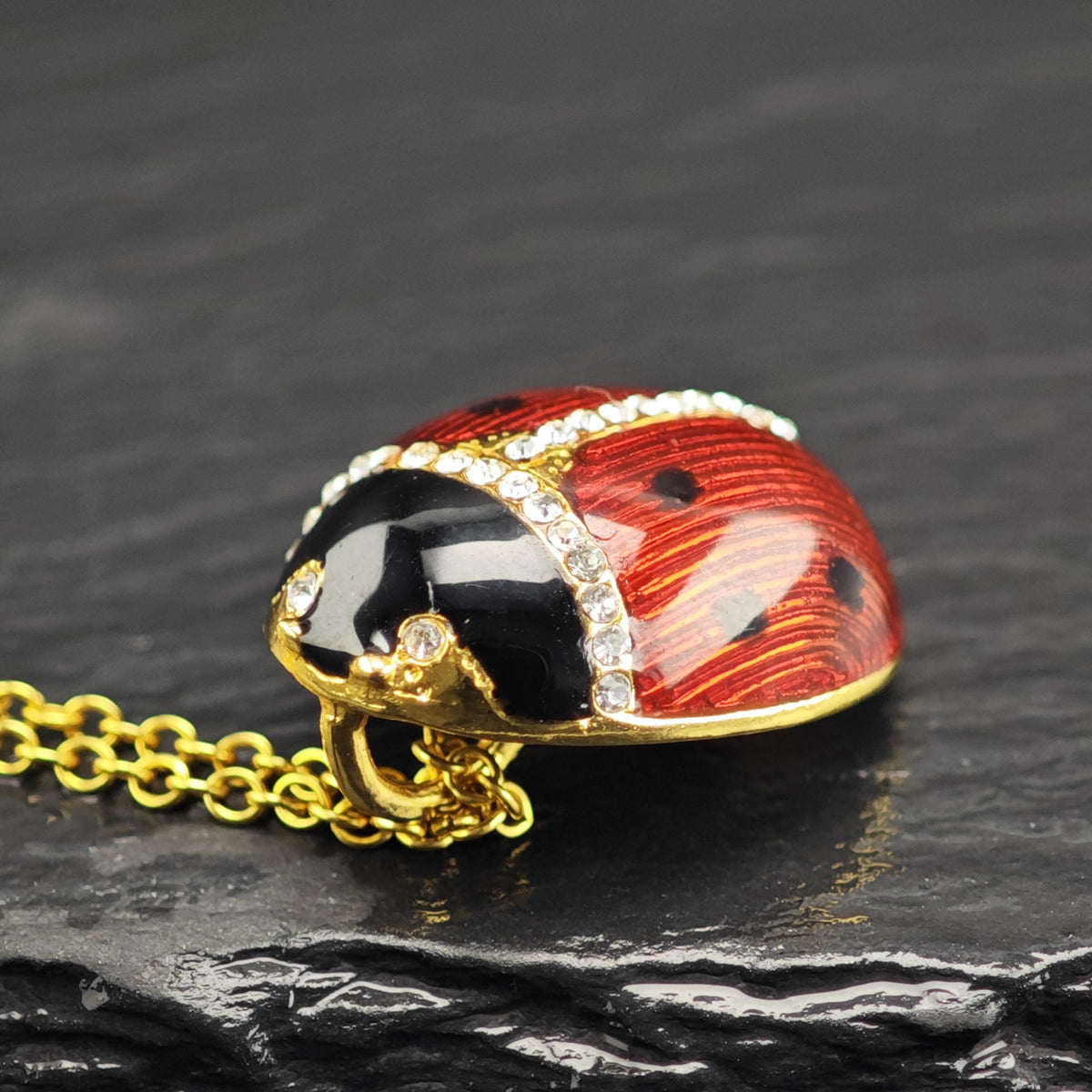 MMA Enamel CZ Lady Bug Gold-Plated Sterling Silver Pendant & Chain P3084