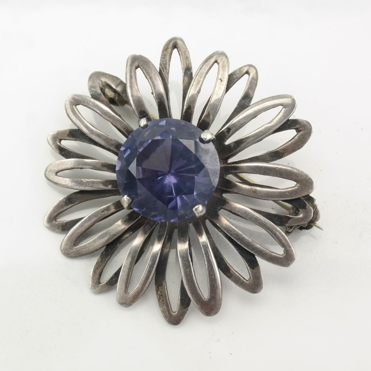 Taxco Flower Brooch Color Change Corundum Sterling Silver