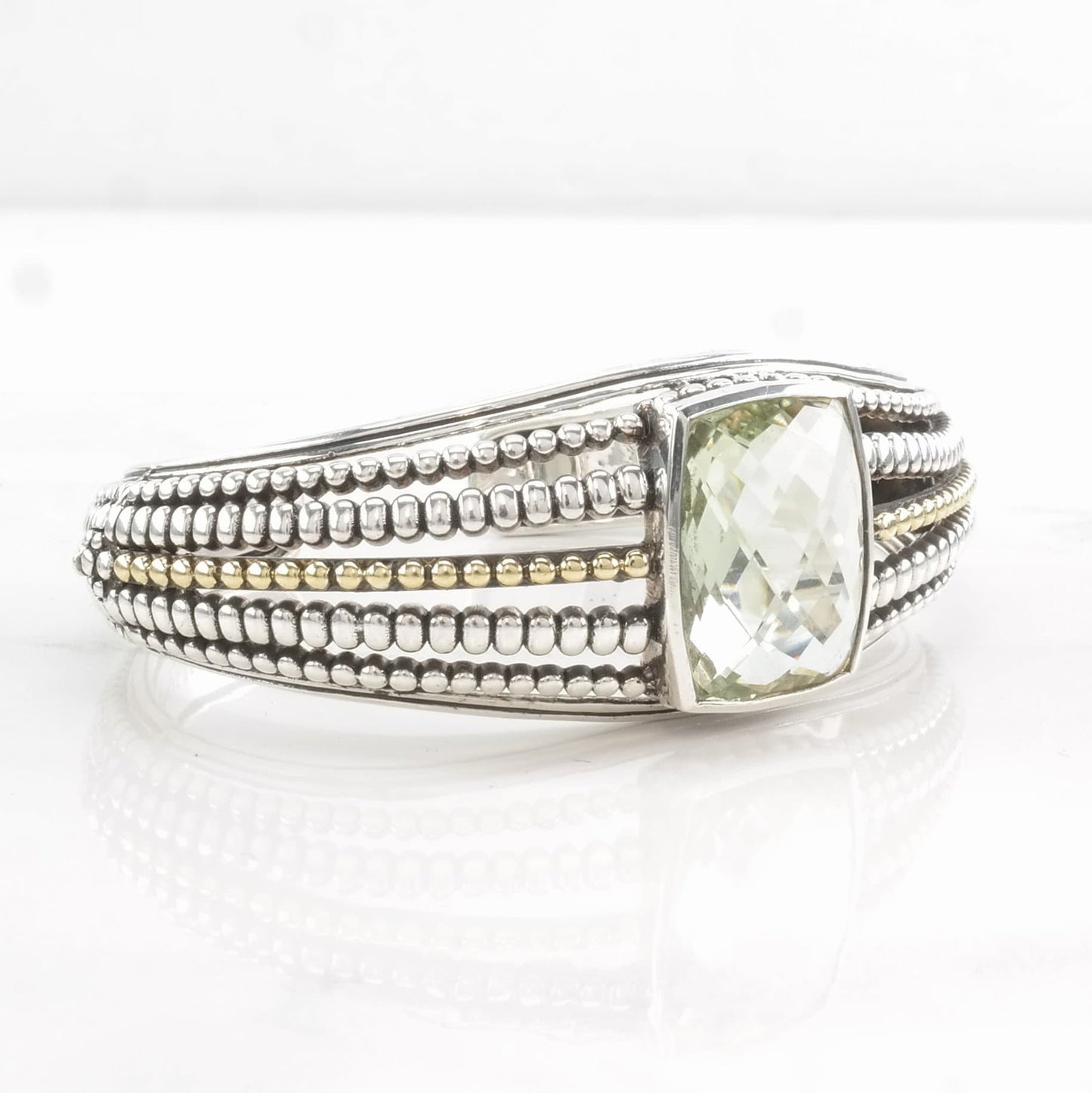 Vintage Lagos Sterling Silver Cuff Bracelet Green Prasiolite 18k Gold Accent