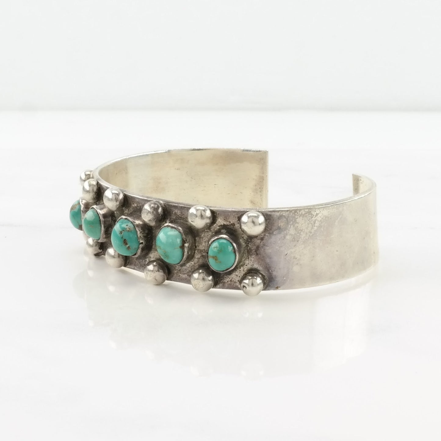 Vintage Southwest Sterling Silver Cuff Bracelet Blue Turquoise 5 Stone