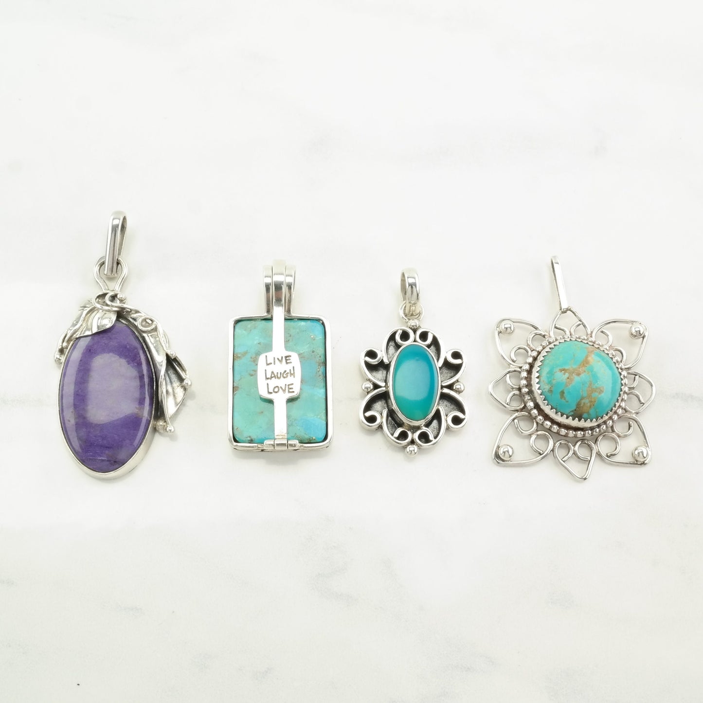 Vintage Charoite, Turquoise Sterling Silver Pendant