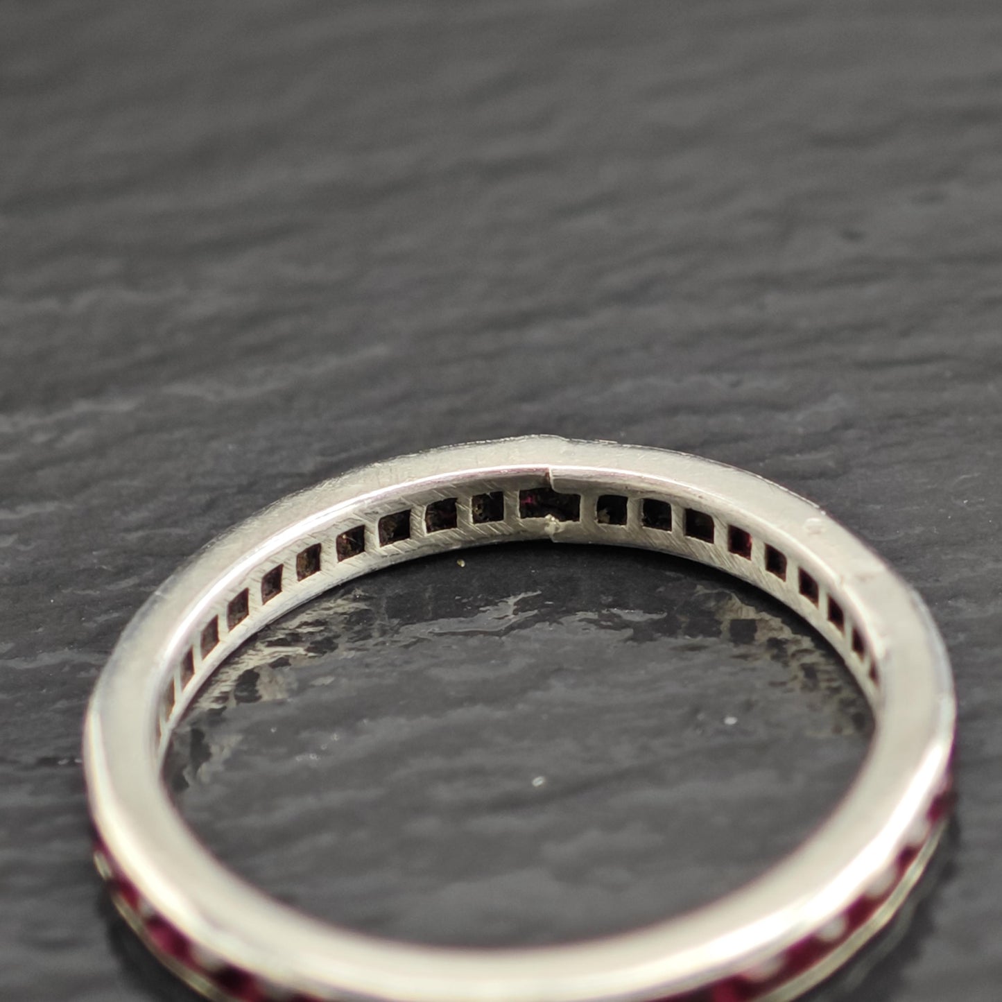 Art Deco Red Paste Band Sterling Silver Ring Sz 8 R6687