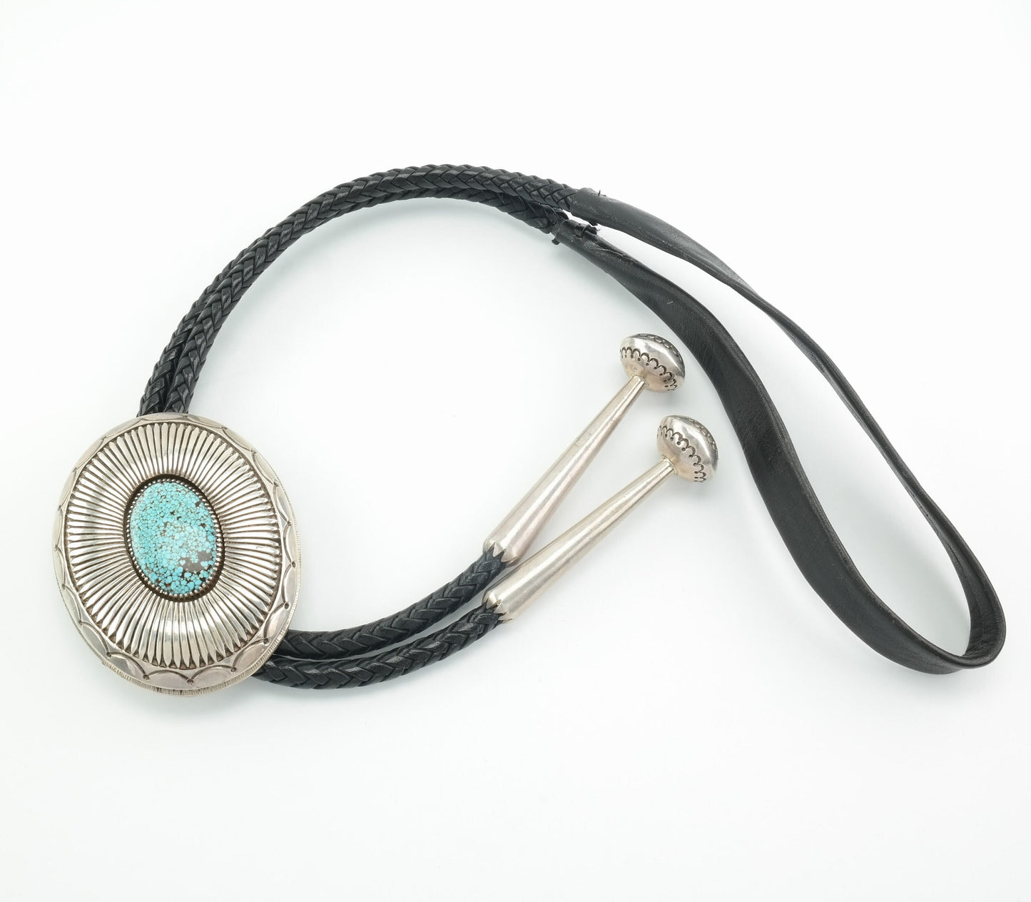 Sterling Silver Blue Turquoise Spiderweb, Indian Mountain Bolo Tie Necklace