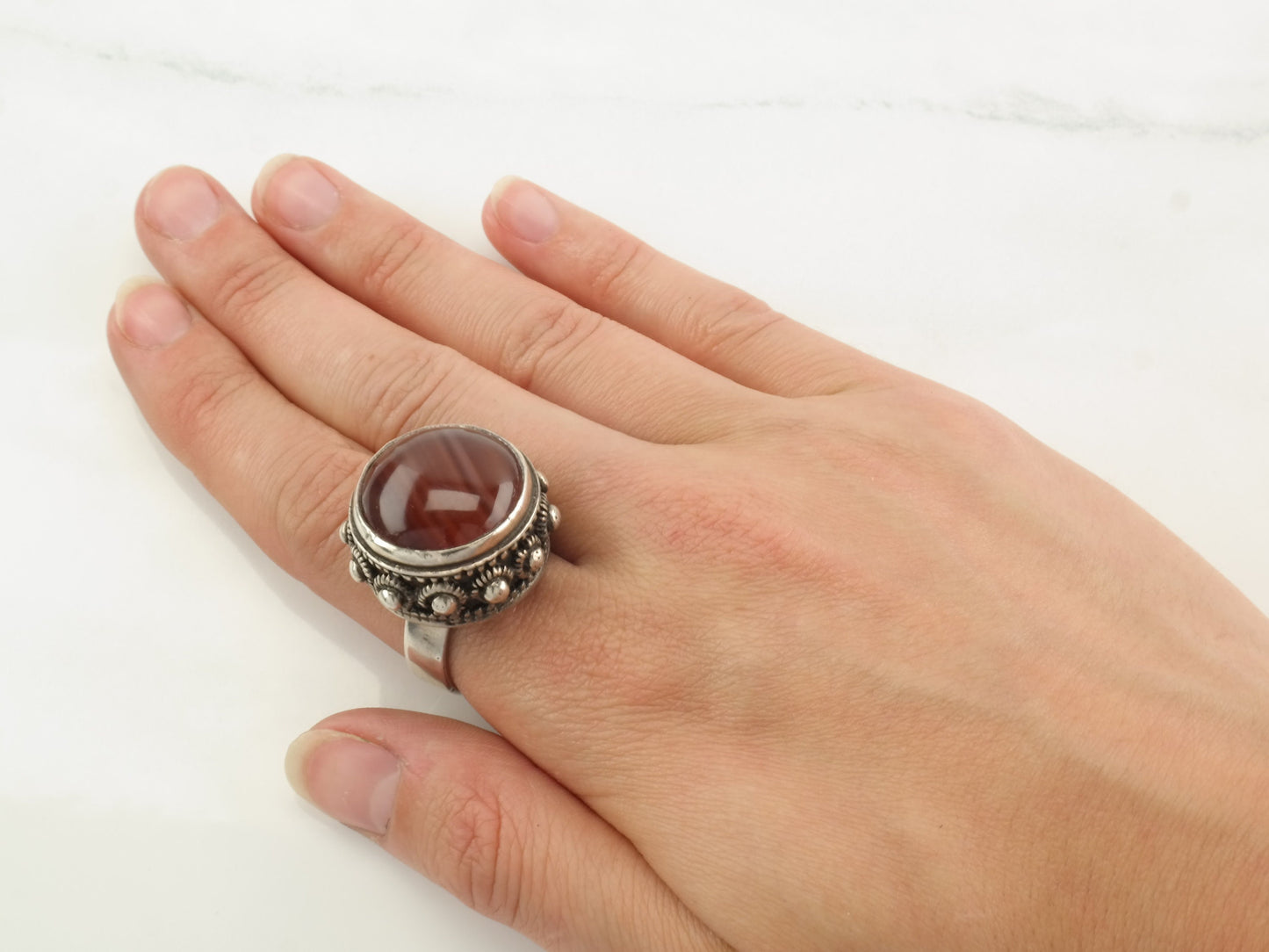 Brutalist Ring Agate Sterling Silver Size 7 1/2