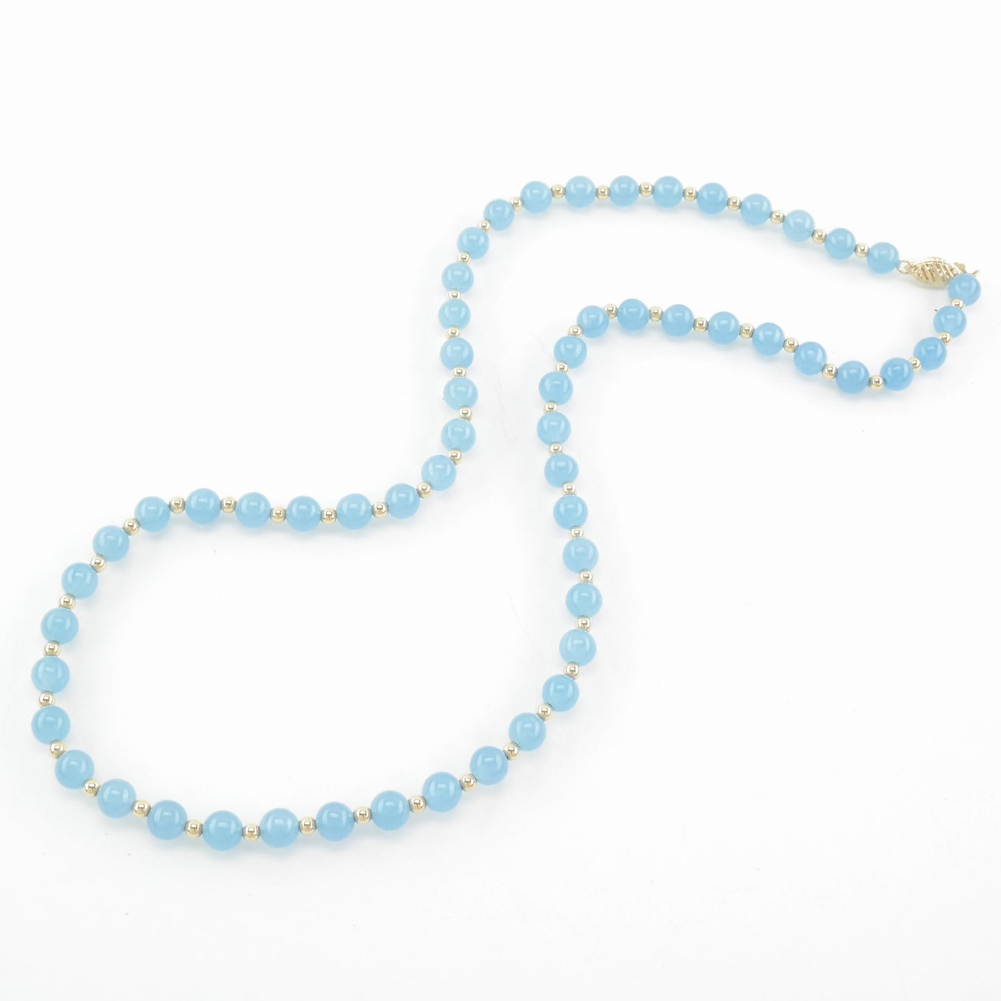 Blue Dyed Quartz, 6mm Bead, 14K Gold Necklace Sterling Silver