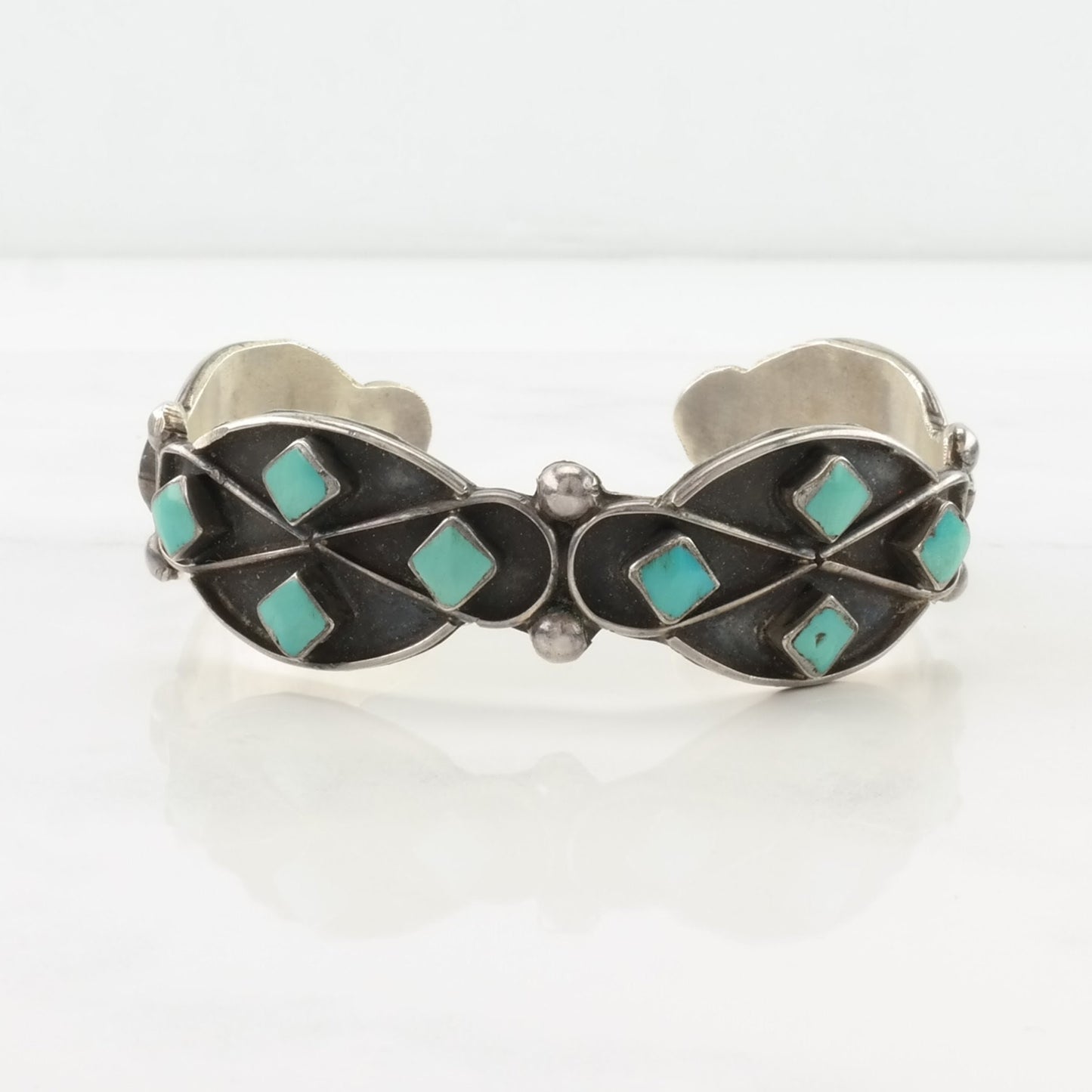 Vintage Zuni Sterling Silver Cuff Bracelet Blue Turquoise