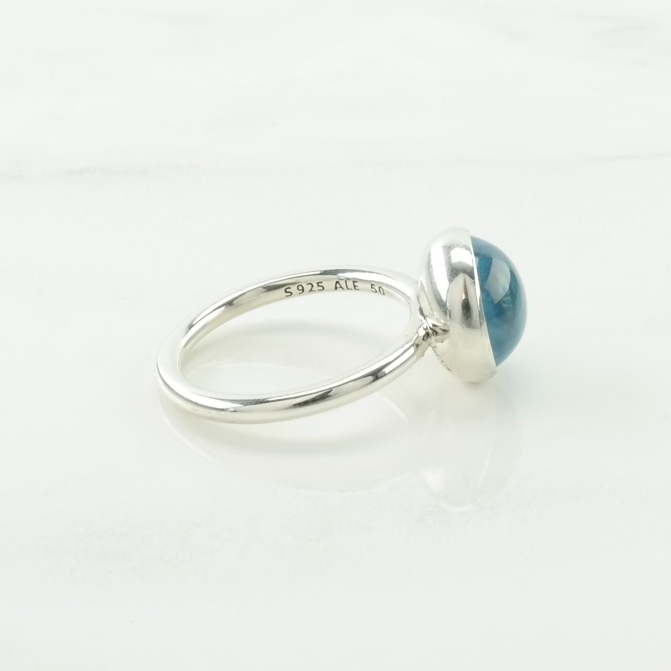 Pandora Silver Ring Aqua, Droplet Sterling Blue Size 5 1/4